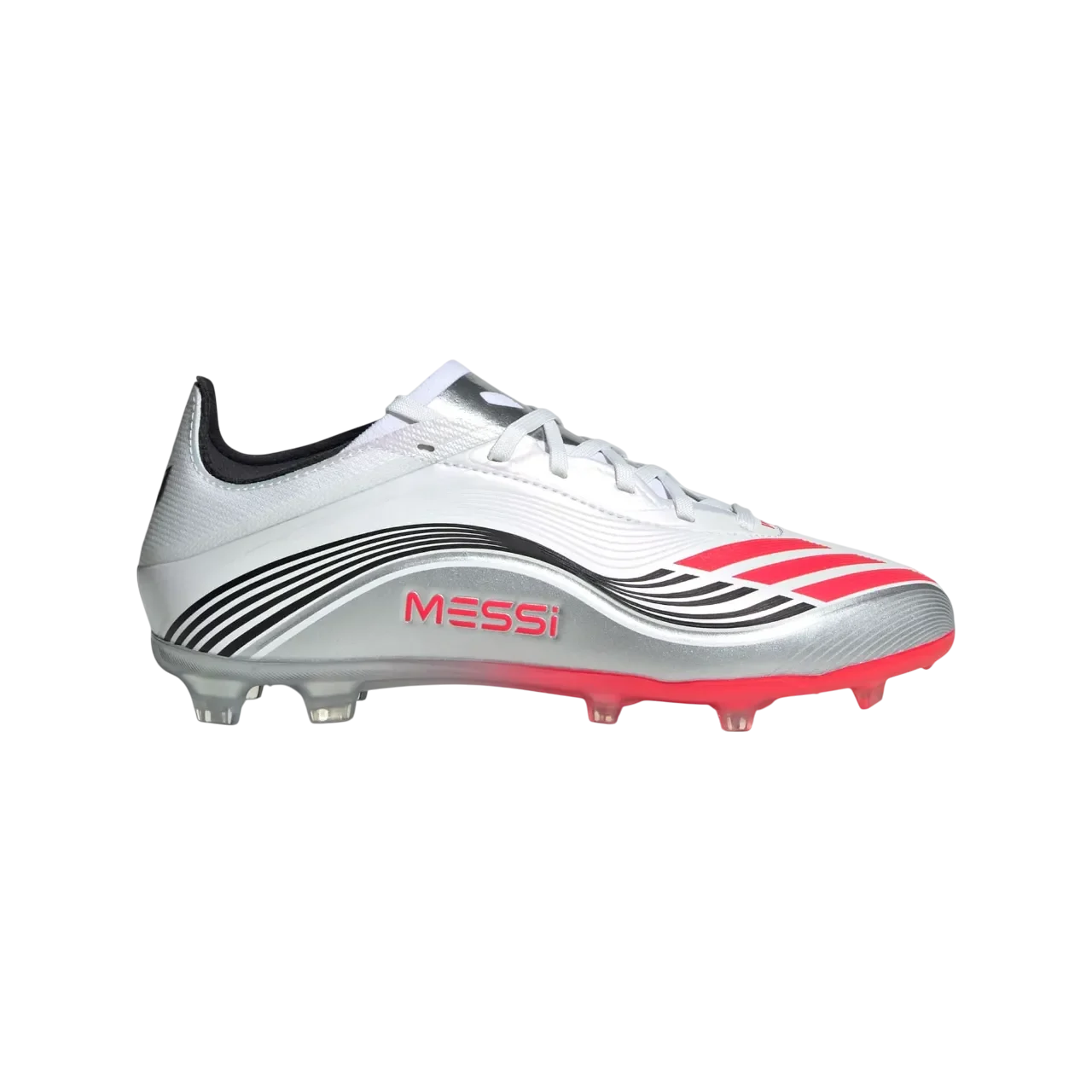 Adidas F50 Messi Elite Firm Ground Boots Kids Cloud White / Lucid Red / Silver Metallic Size 28