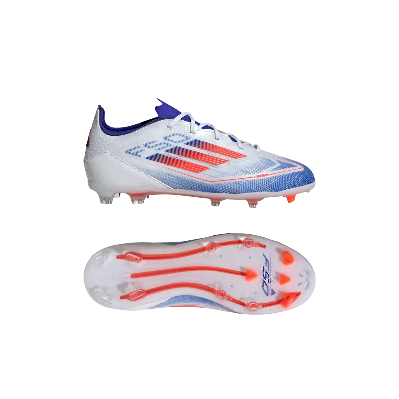 Adidas F50 Pro Firm Ground Boots Kids Cloud White / Solar Red / Lucid Blue Size 28