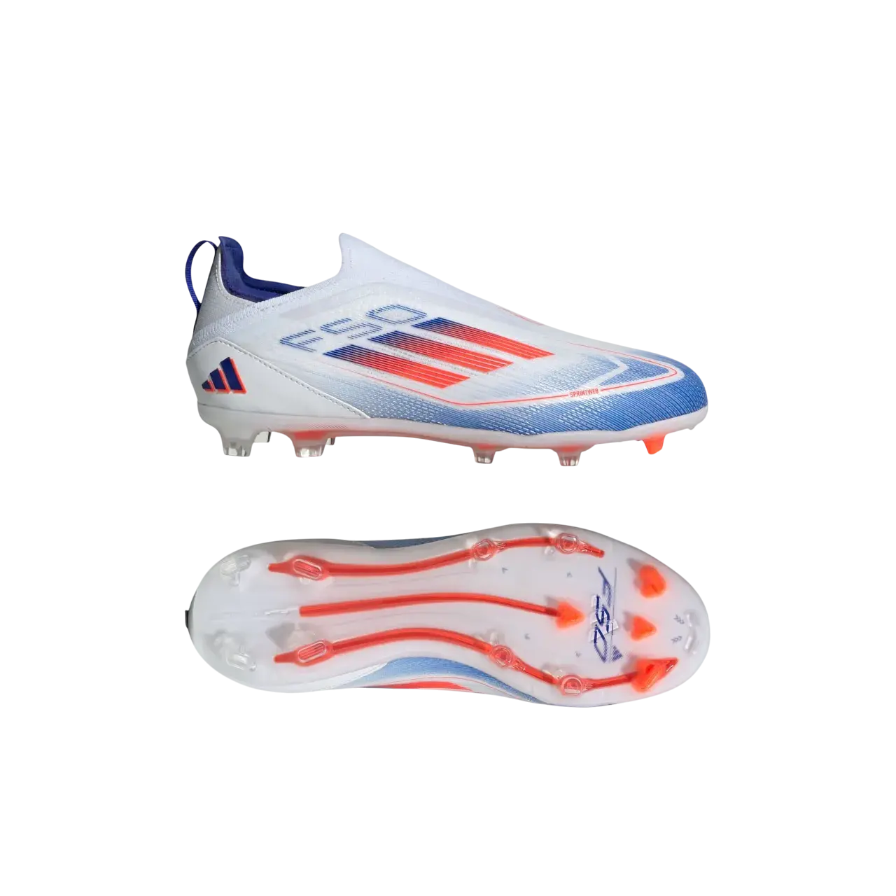 Adidas F50 Pro Laceless Firm Ground Boots Kids Cloud White / Solar Red / Lucid Blue Size 28