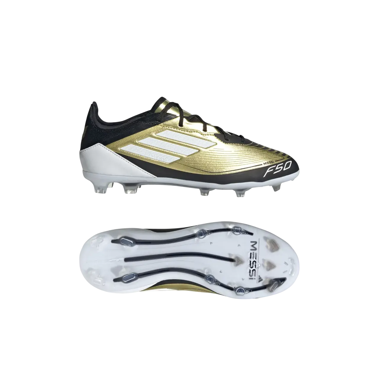 Adidas Messi F50 Pro Firm Ground Boots Kids Gold Metallic / Cloud White / Core Black Size 30 1/2