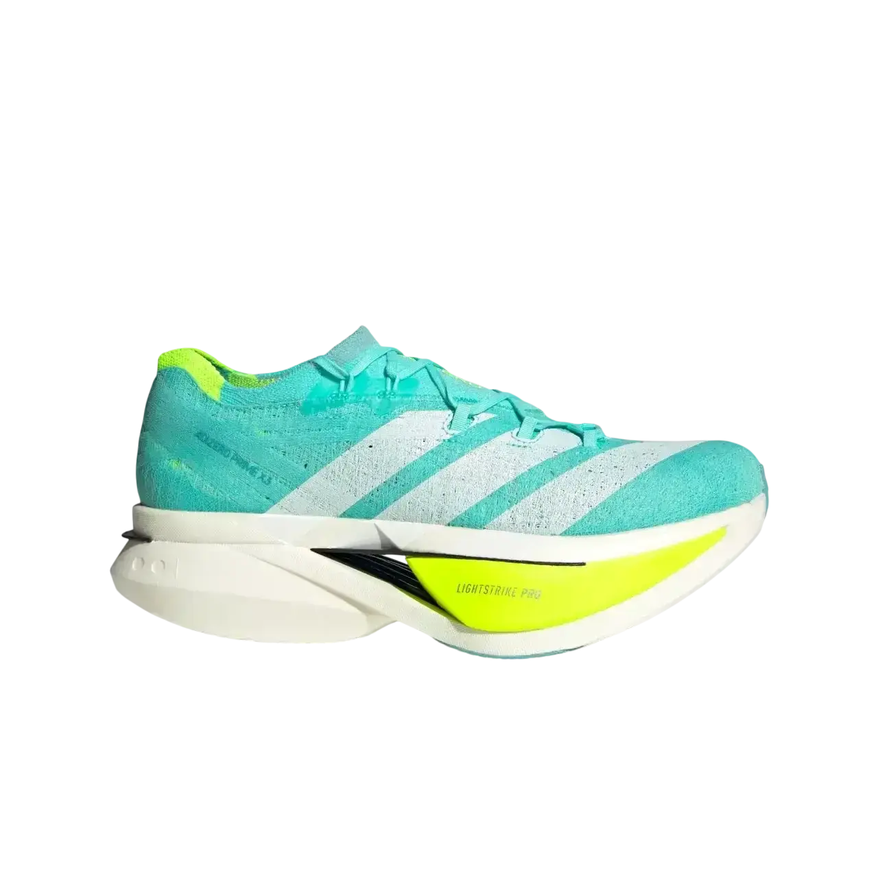 Adidas Adizero Prime X3 Strung Running Shoes Flash Aqua / Zero Metalic / Lucid Lemon Size 36