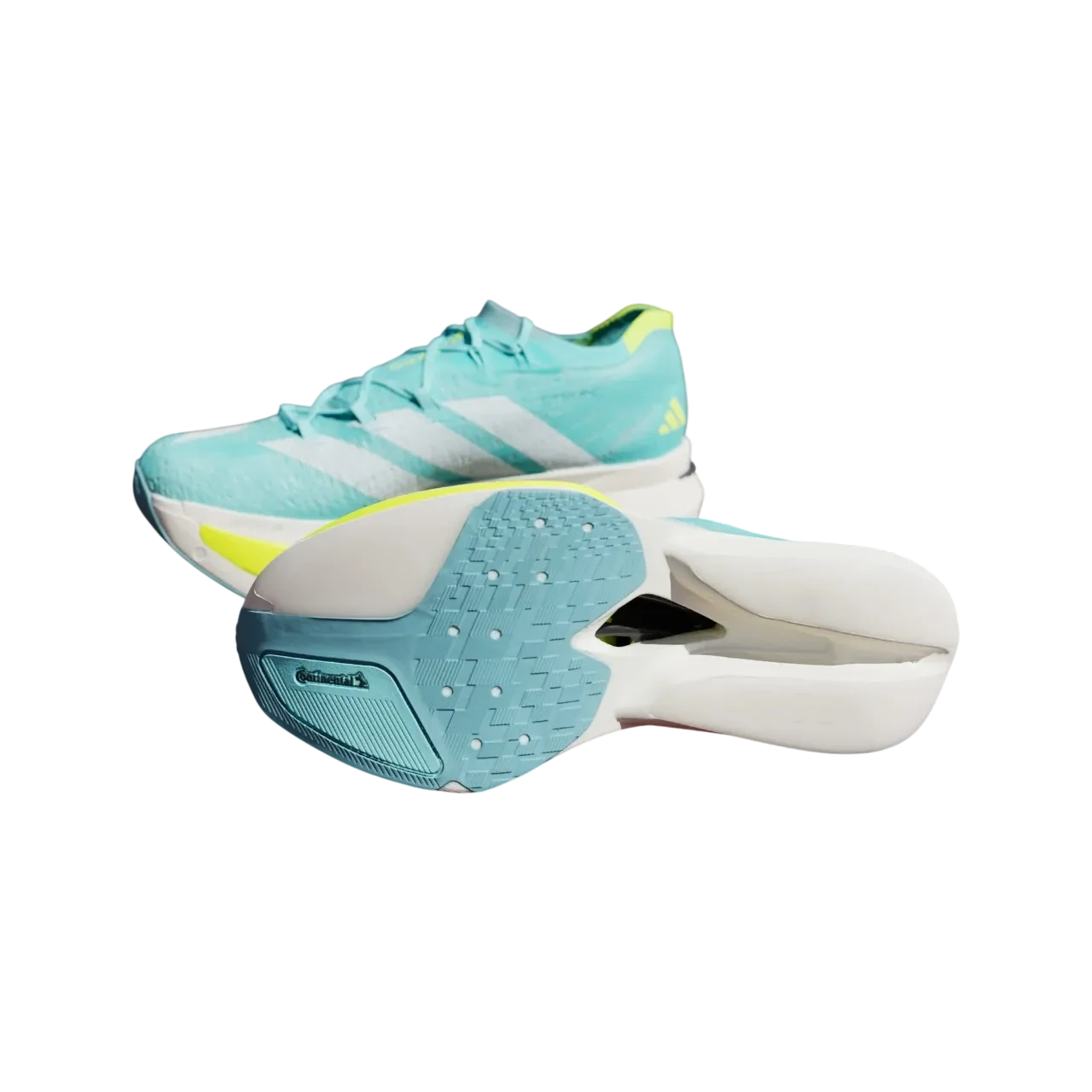Adidas Adizero Prime X3 Strung Running Shoes Flash Aqua / Zero Metalic / Lucid Lemon Size 36
