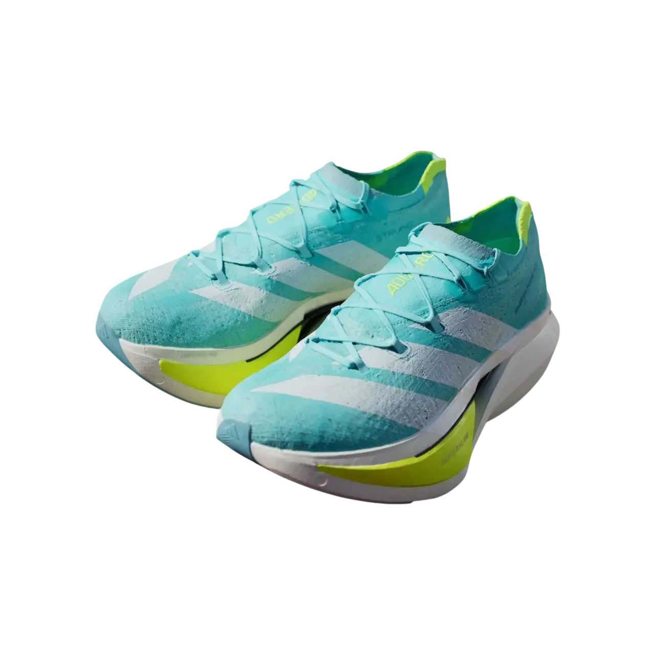Adidas Adizero Prime X3 Strung Running Shoes Flash Aqua / Zero Metalic / Lucid Lemon Size 36