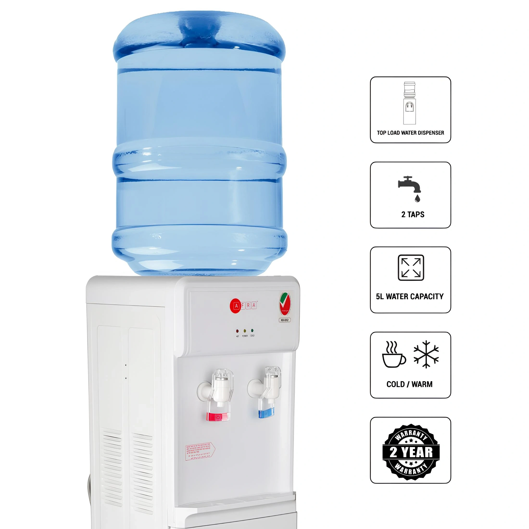 Afra Water Dispenser Top Loading Bottled 2 Tap_Af-85Wdwt