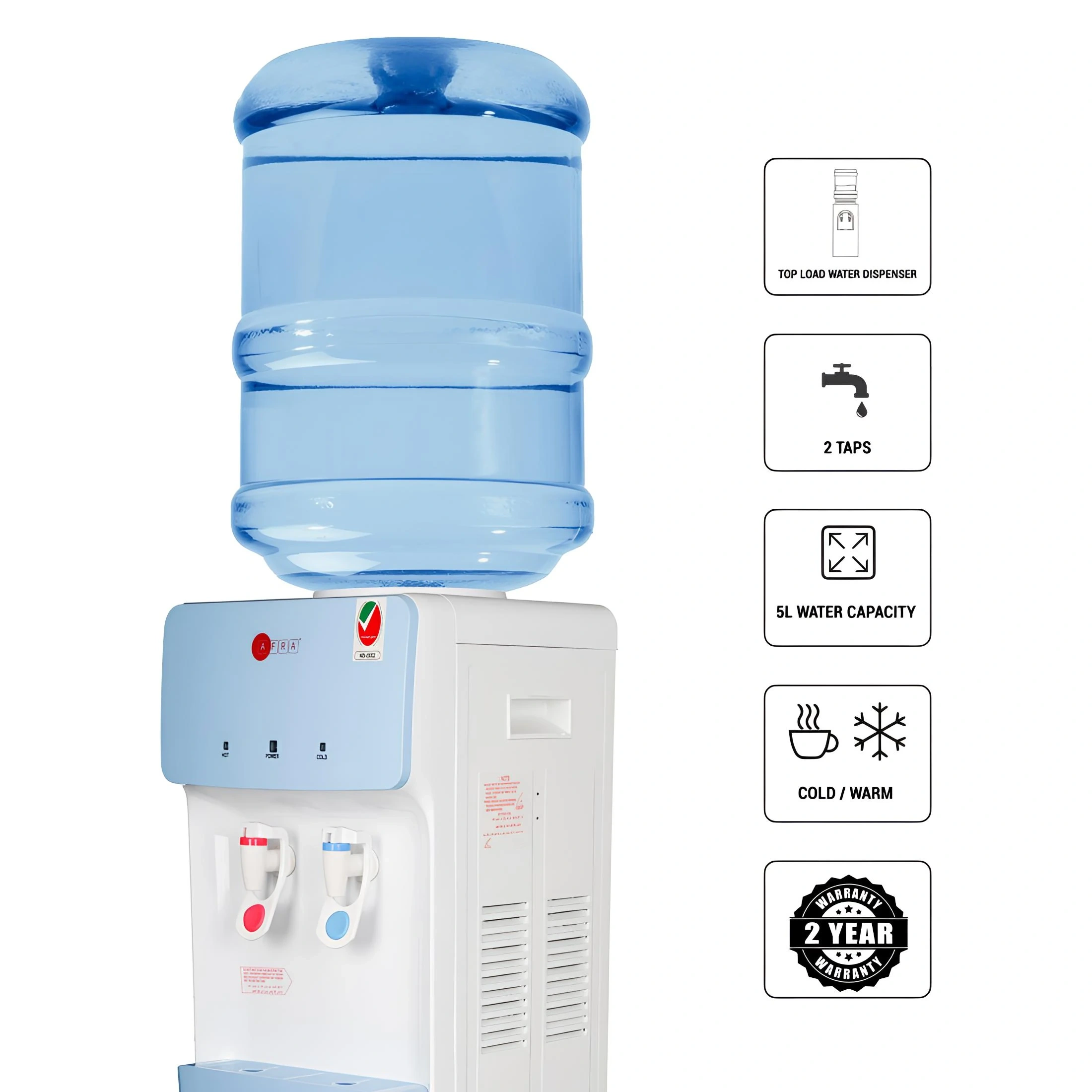 Afra Water Dispenser Top Loading Bottled 2 Tap_Af-95Wdwt