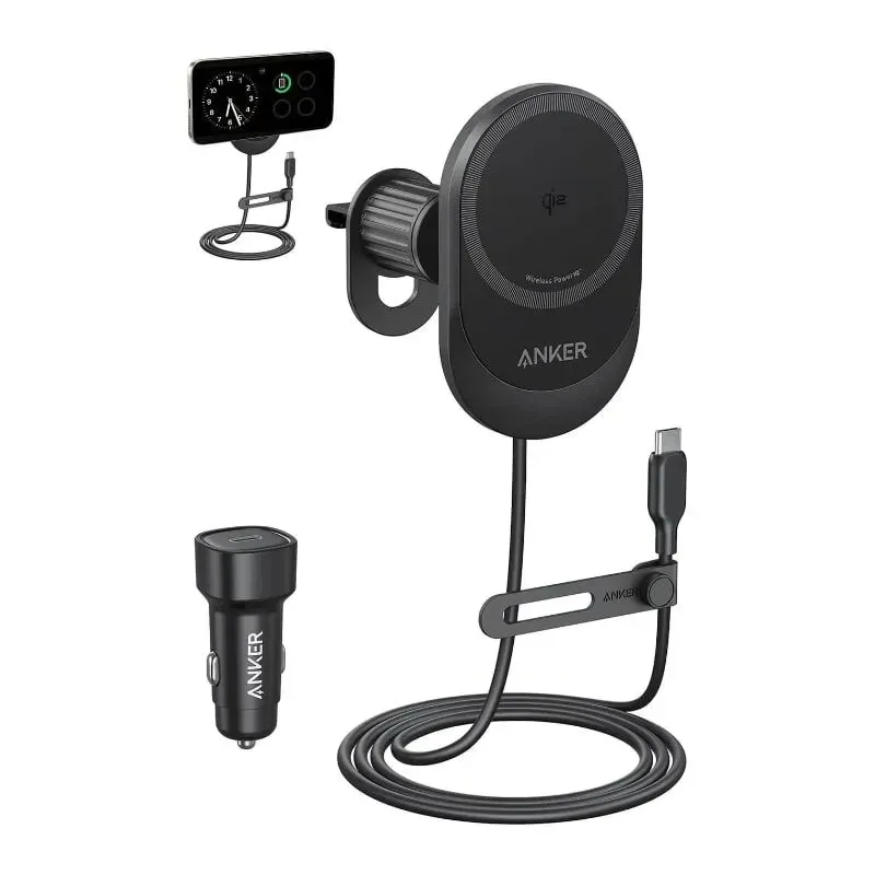 Anker Maggo Wireless Car Charger 15w With Pad And Built In C Cable