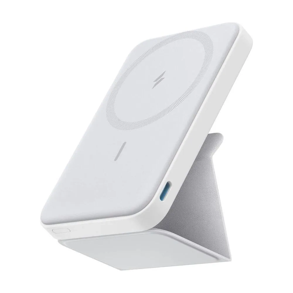 Anker Magnetic Wireless Power Bank With Foldable Stand, Maggo 5000 Mah, 7.5w Magnetic Power Bank With Usb-c White