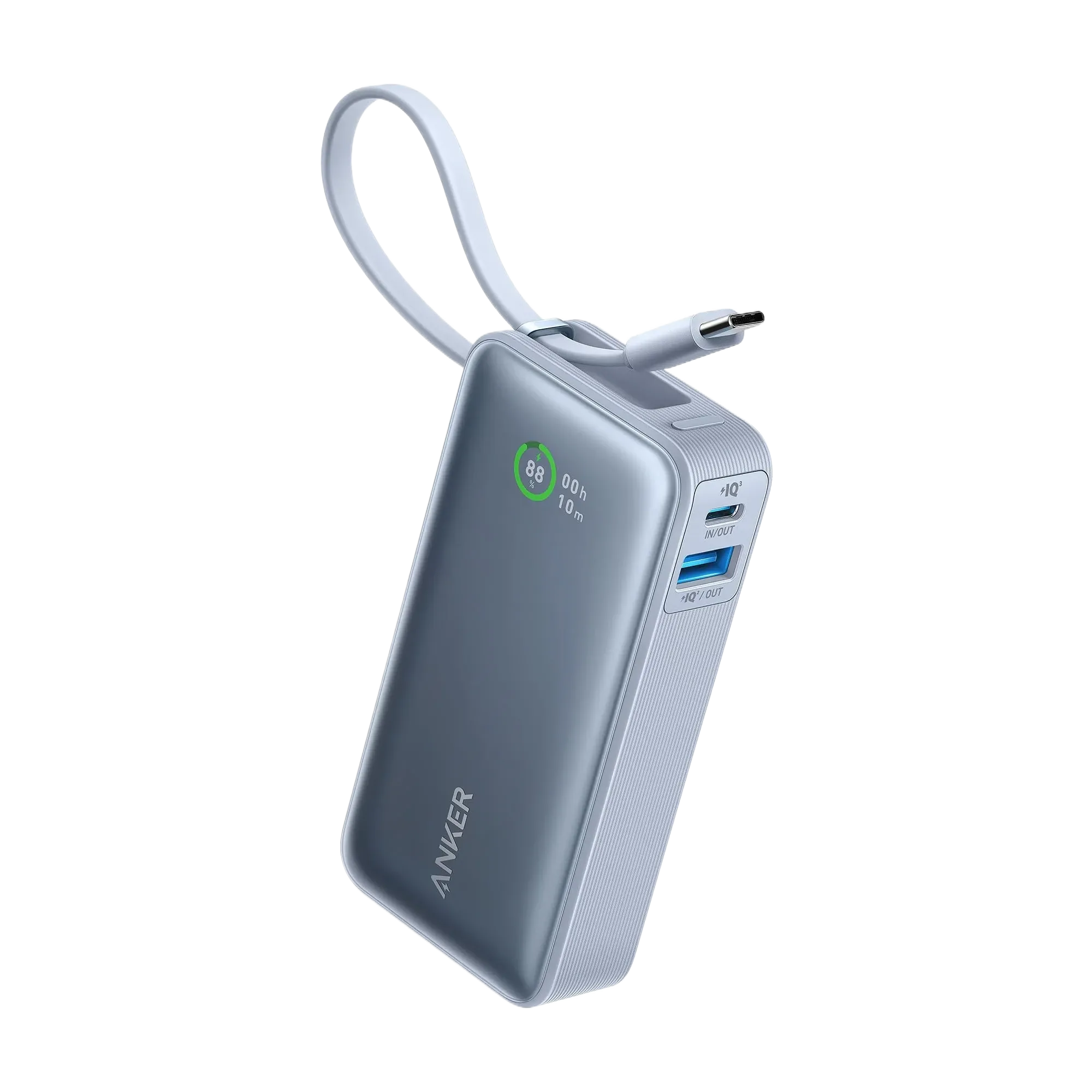 Anker Nano Power Bank 30w,built-in Usb-c Cable Blue