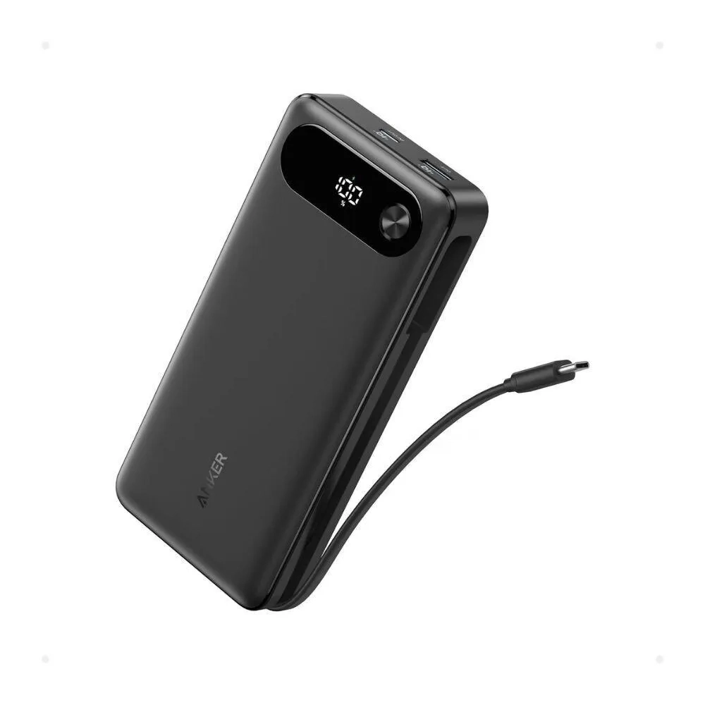 Anker Power Bank, 20,000mah Portable Charger With Built-in Usb-c Cable, 87w Max Fast Charging Battery Pack For Laptop, 2 Usb-c And 1 Usb-a, Black Color