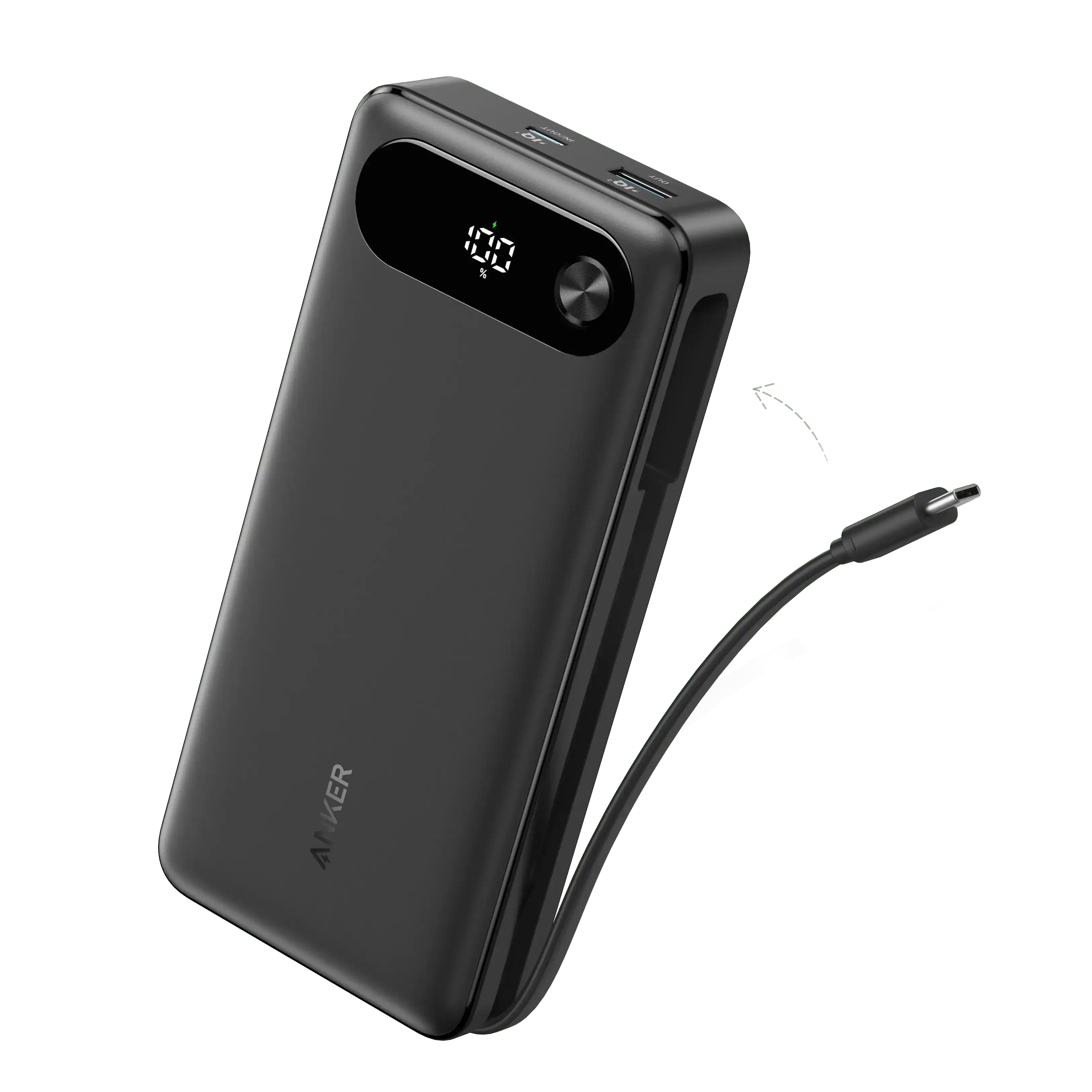 Anker Power Bank 20k, 87w, Built-in Usb-c Cable- Black