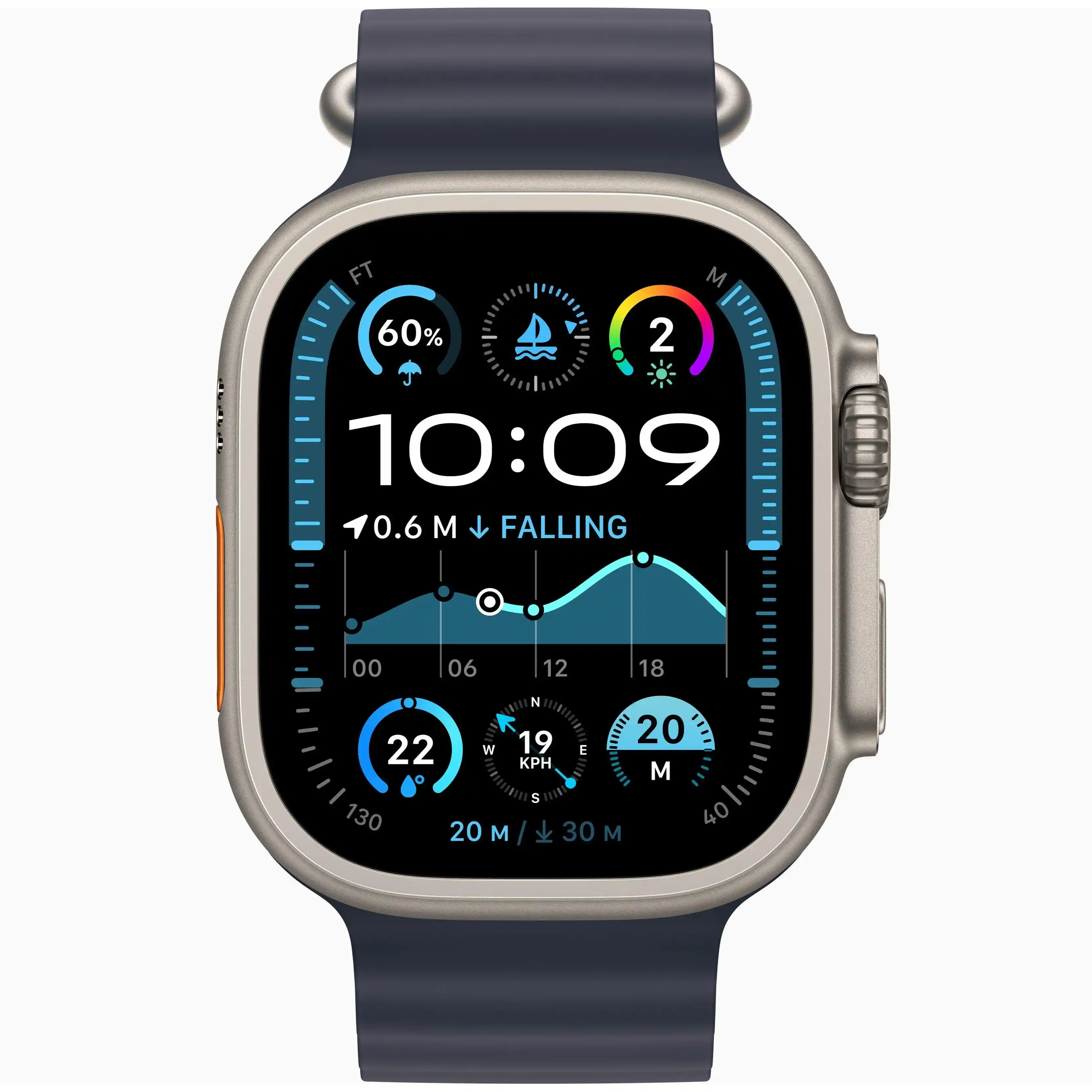 Apple Watch Ultra 2 Gps + Cellular, 49mm Natural Titanium Case With Navy Ocean Band