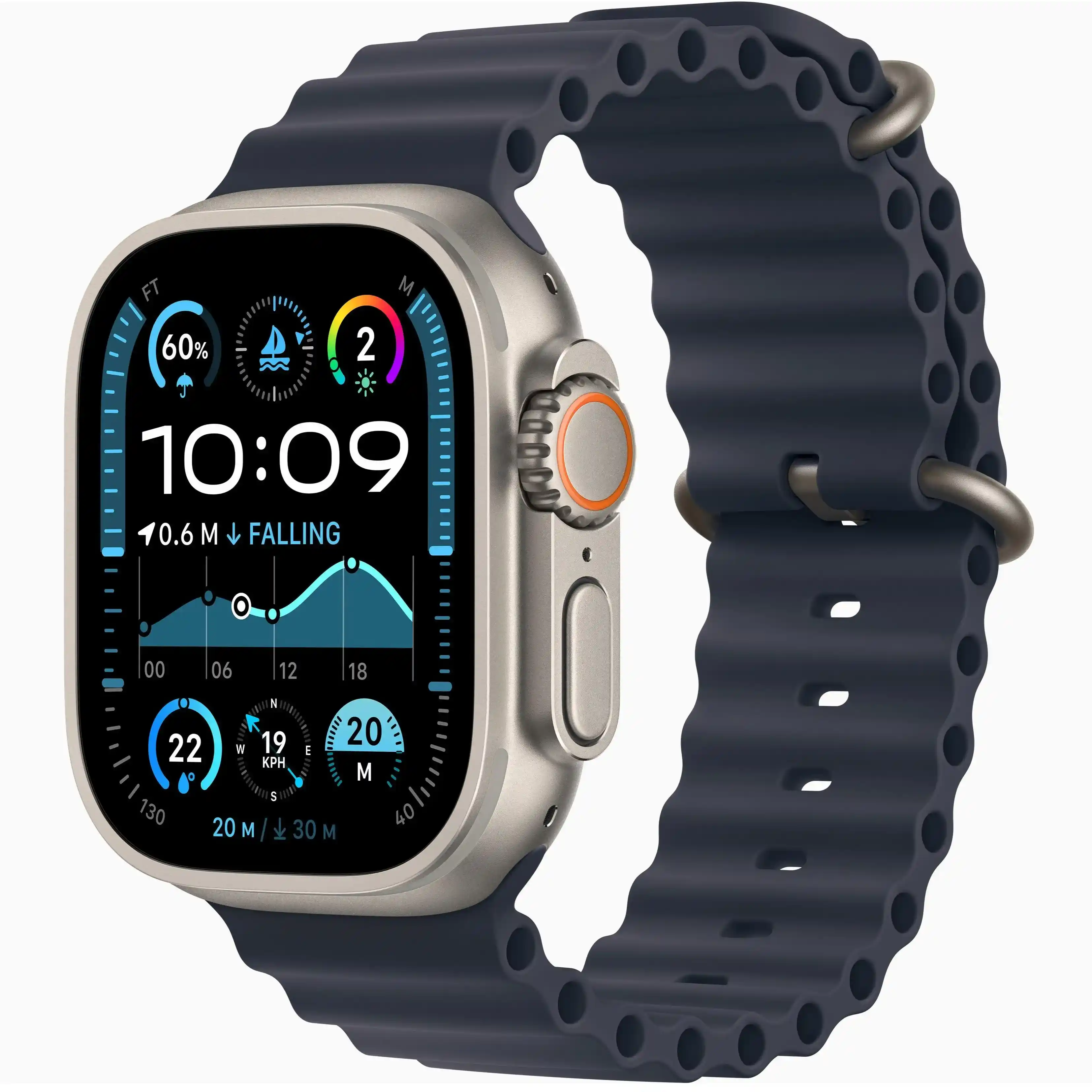 Apple Watch Ultra 2 Gps + Cellular, 49mm Natural Titanium Case With Navy Ocean Band