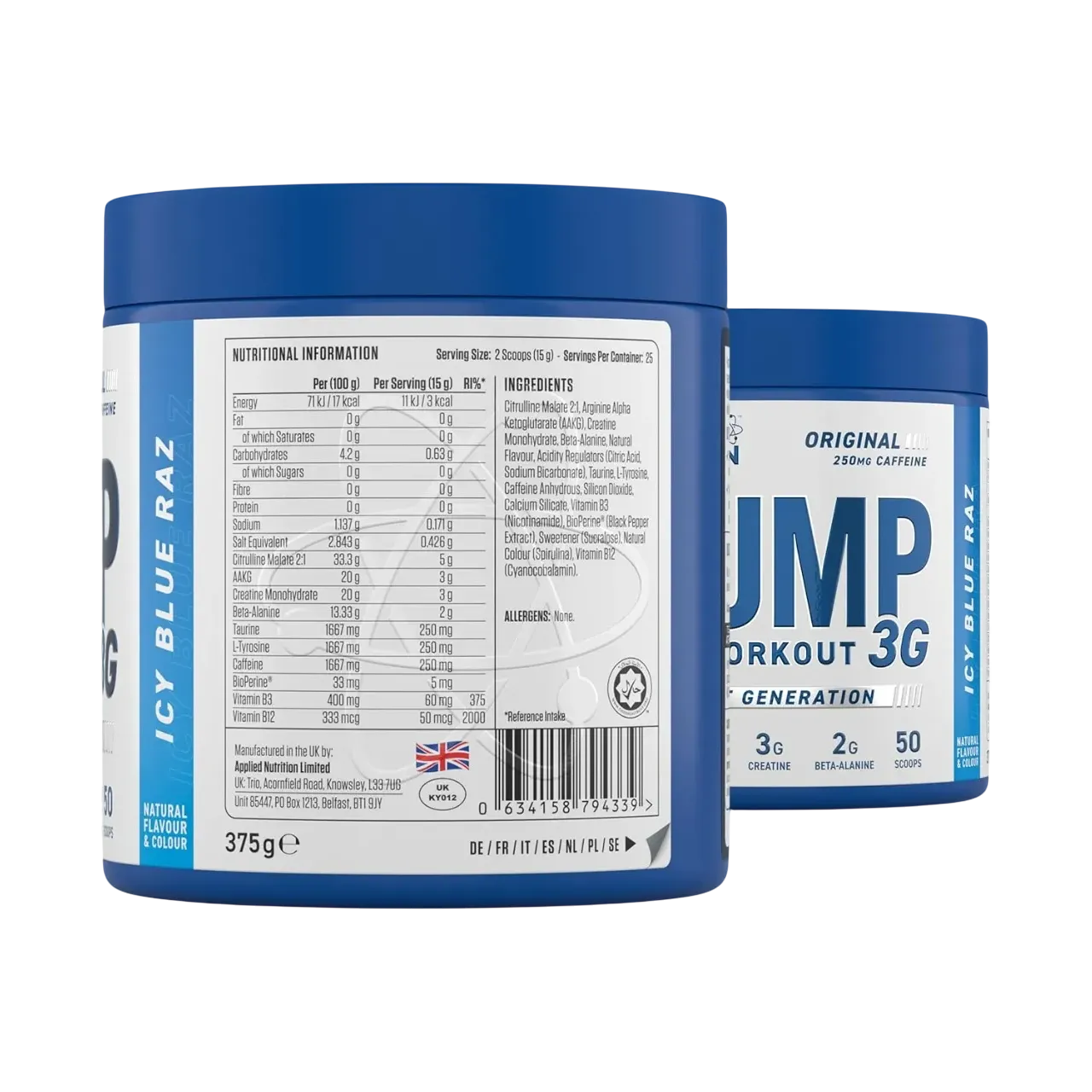 Applied Nutrition Pump 3g Pre Workout Icy Blue Raz 375 G