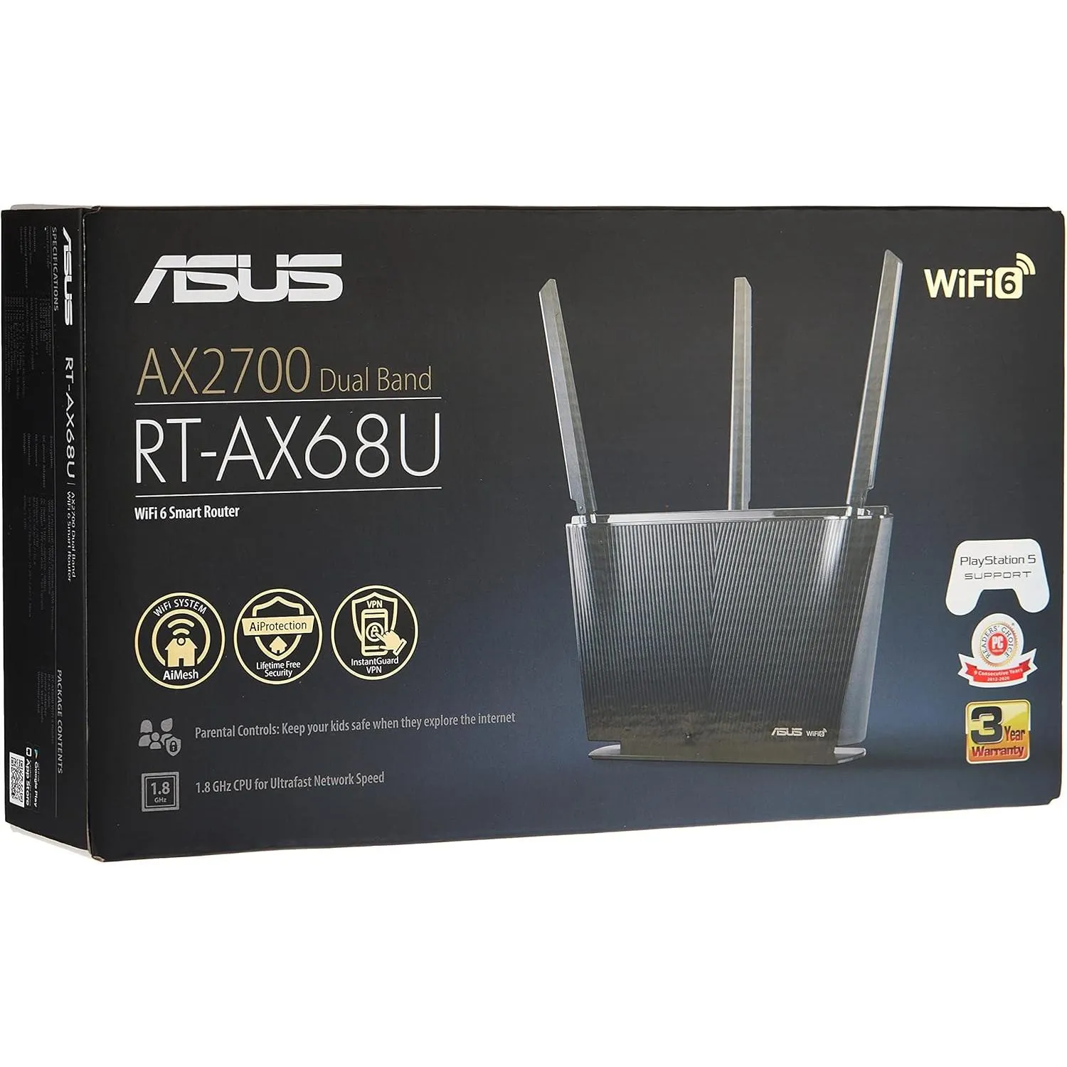 Asus Rt-ax68u Ax2700 Dual Band Wifi 6 Router, Aiprotection Pro, Parental Controls, Mobile Game Mode, Easy Setup