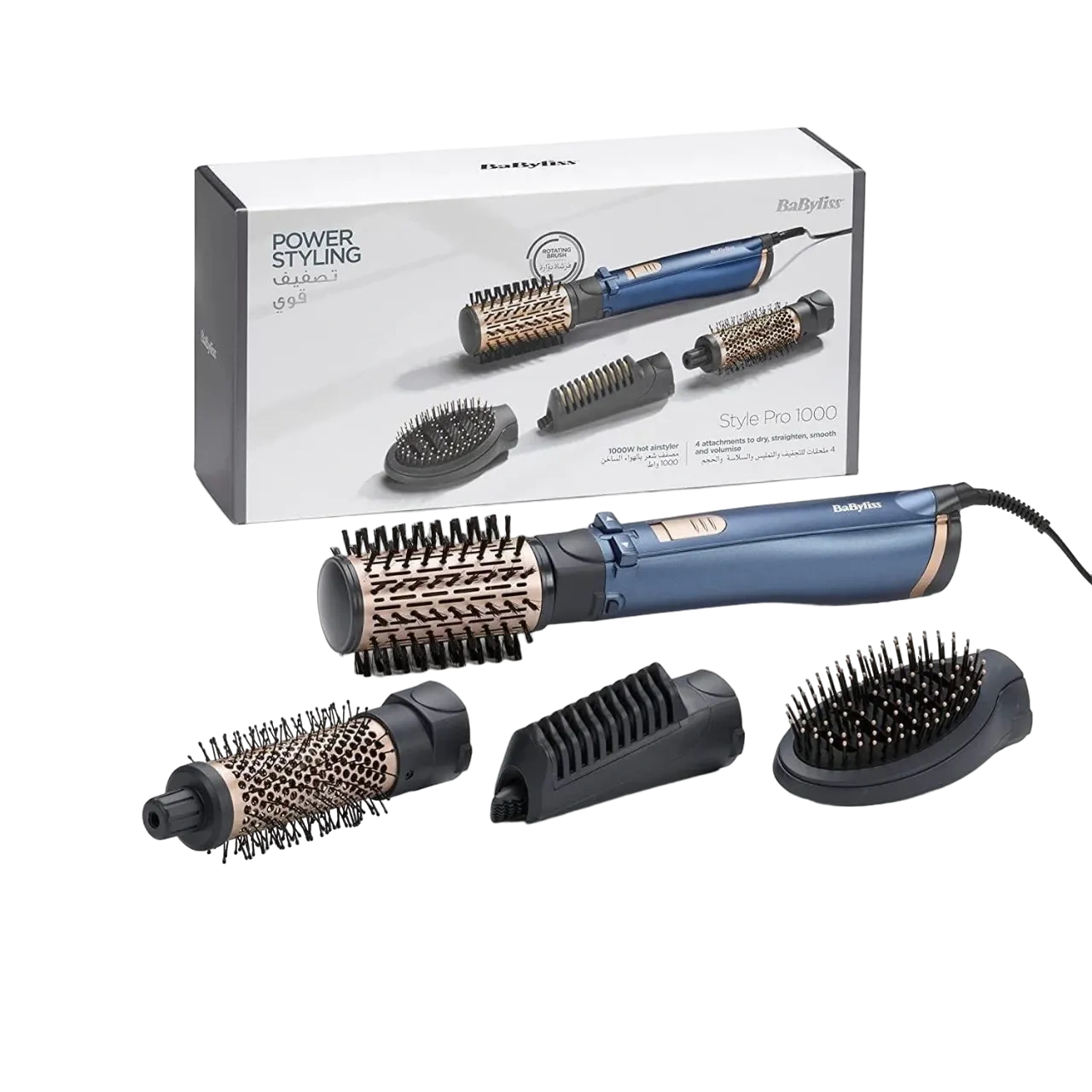 BaByliss Air Styler Pro 1000, 38mm Thermal Brush With 2, 2M Swivel Cord Blue As965Sde