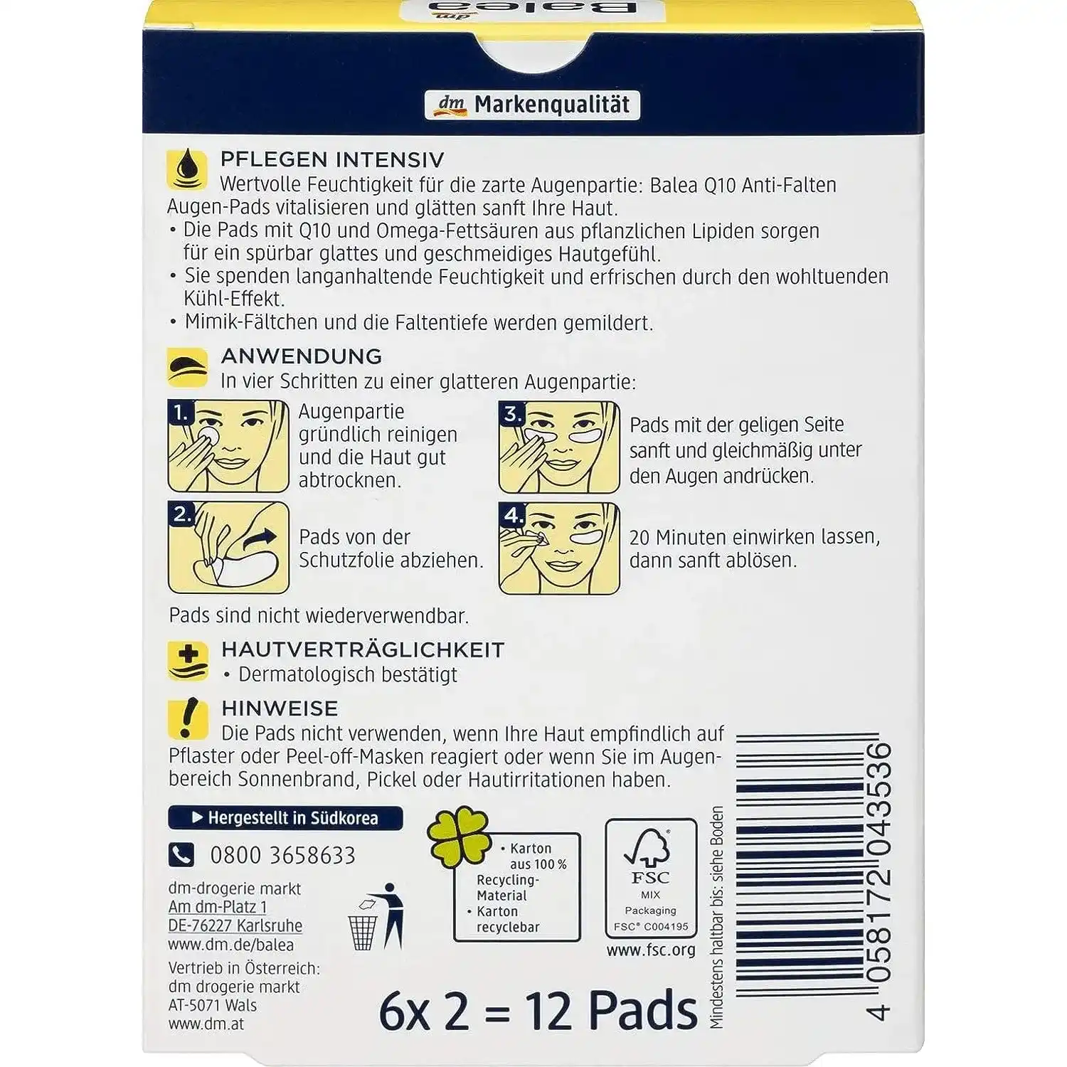 Balea Q10 Anti Wrinkle Eye Pads, 12 Pcs