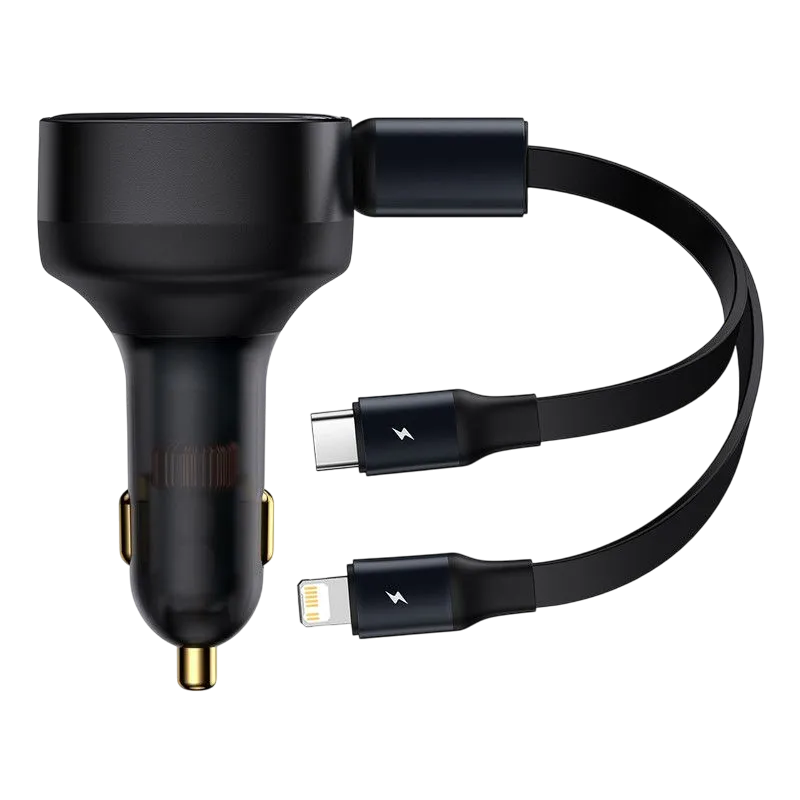 Baseus Enjoyment Retractable 2-in-1 Car Charger C+l 30w Black Cgtx000001