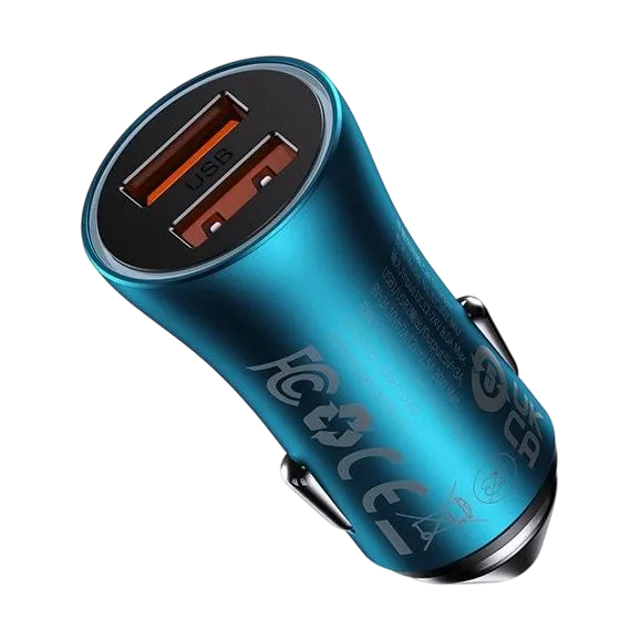 Baseus Golden Contactor Max Dual Fast Charger Car Charger Usb-a + Usb-c 60w Blue Cgjm000103