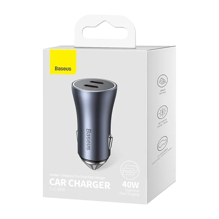Baseus Golden Contactor Pro Dual Car Charger 40w Dark Gray Cgjp000013
