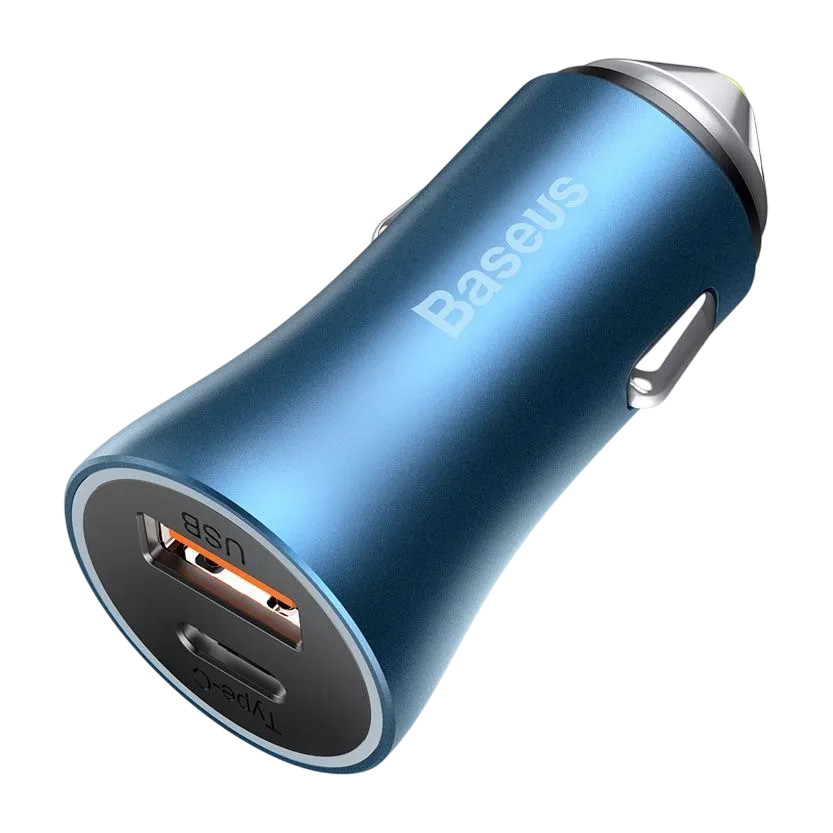 Baseus Golden Contactor Pro Dual Quick Charger Car Charger Usb-a + Usb-c 40w Blue Tzccjd-03