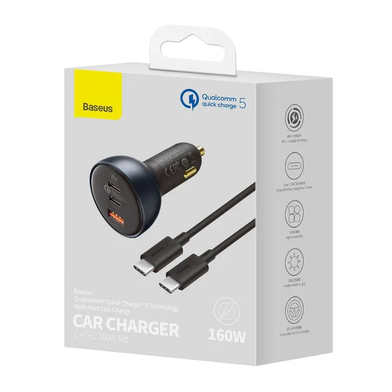 Baseus Qualcomm Quick Charge 5 Technology Multi-port Fast Charge Car Charger Black An06731