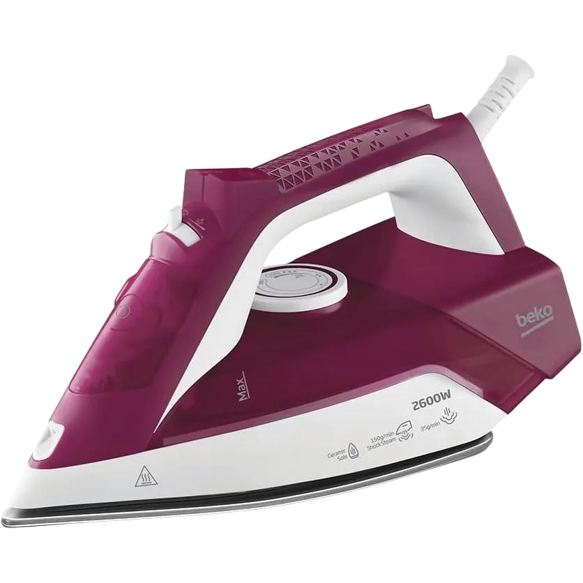 Beko Steam Iron 2600 W Ceramic Coated Soleplate With Steam Pools Auto Shut-Off Purple SIM 3126 R