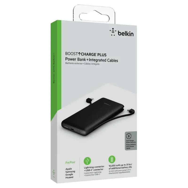 Belkin Boost Charge 10k Pd Power Bank With Integrated Lightning Plus Usb-c Black