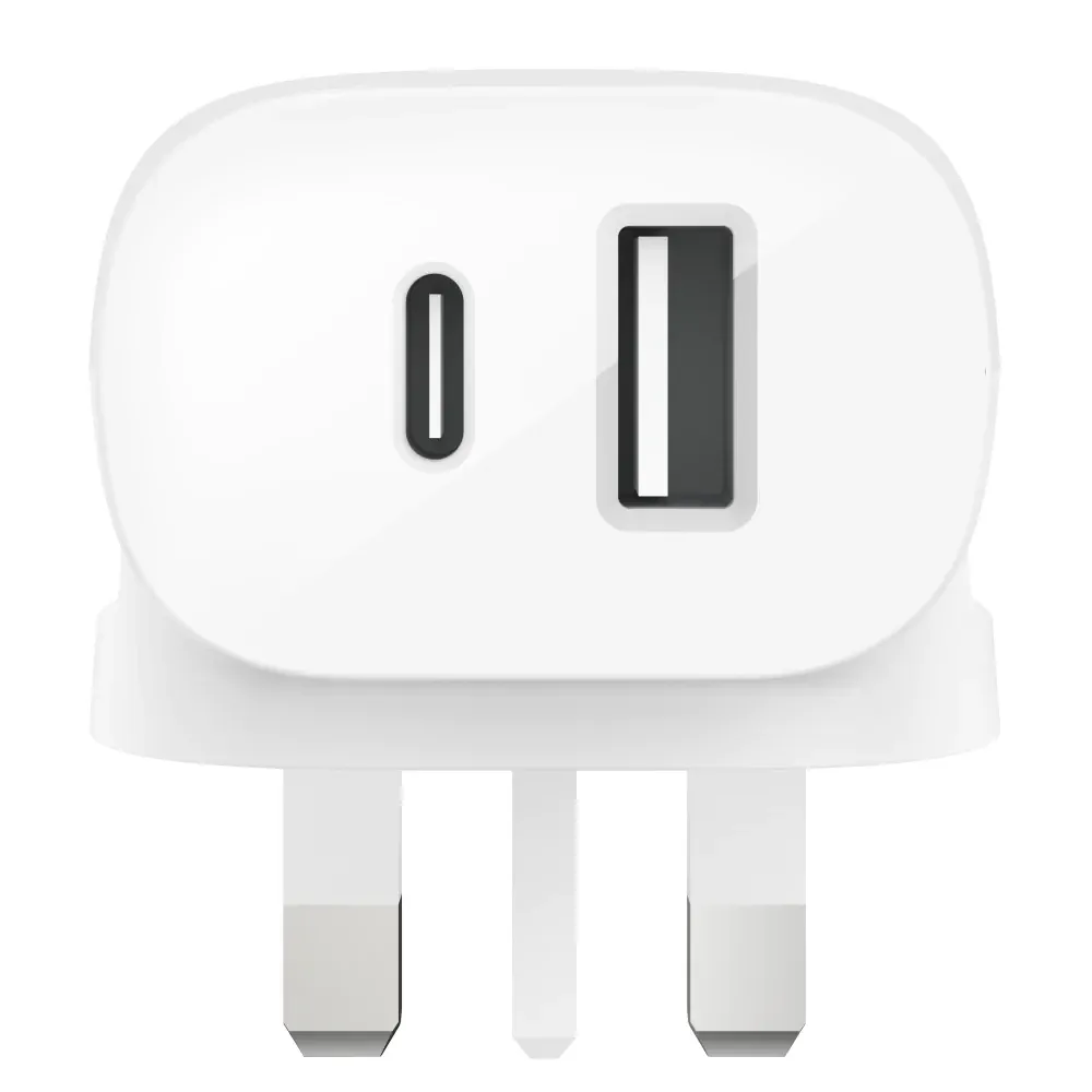 Belkin Boost Charge 37w Dual Wall Charger With Pps Fast Charger, Dual Ports 25w Usb C 12w Usb A White