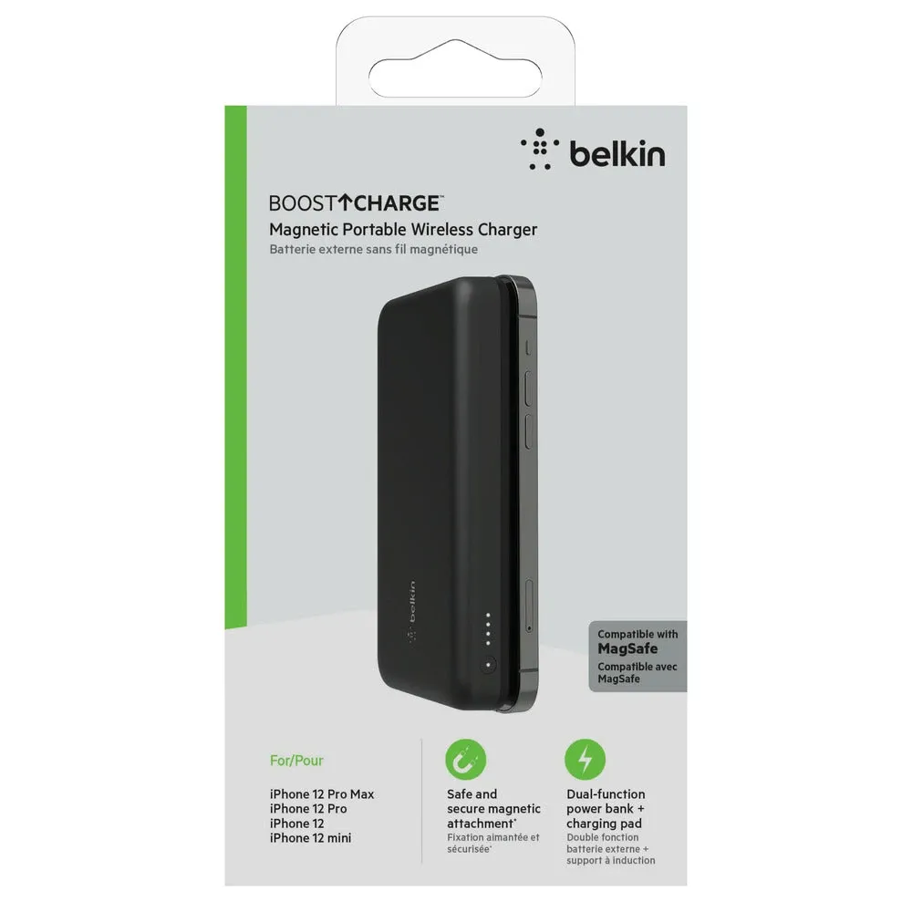 Belkin Boostcharge Magnetic Wireless Power Bank 10k Mah Magsafe Compatible Portable Wireless Charger, Works As Nightstand Black