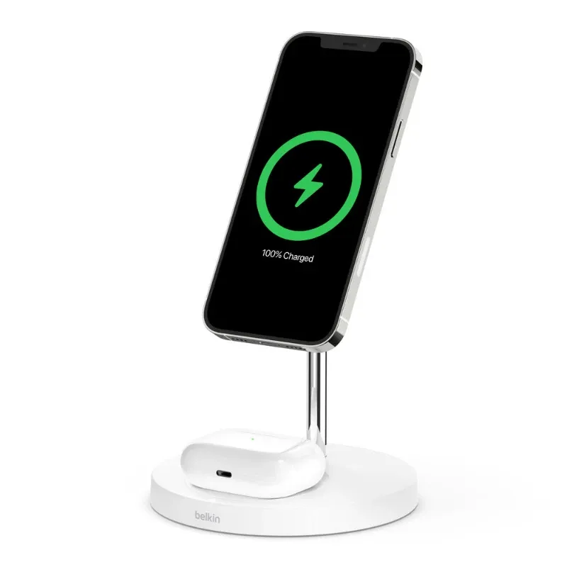 Belkin Boostcharge Pro Magsafe 2 In 1 With 15w Wireless Charger Stand Uk White