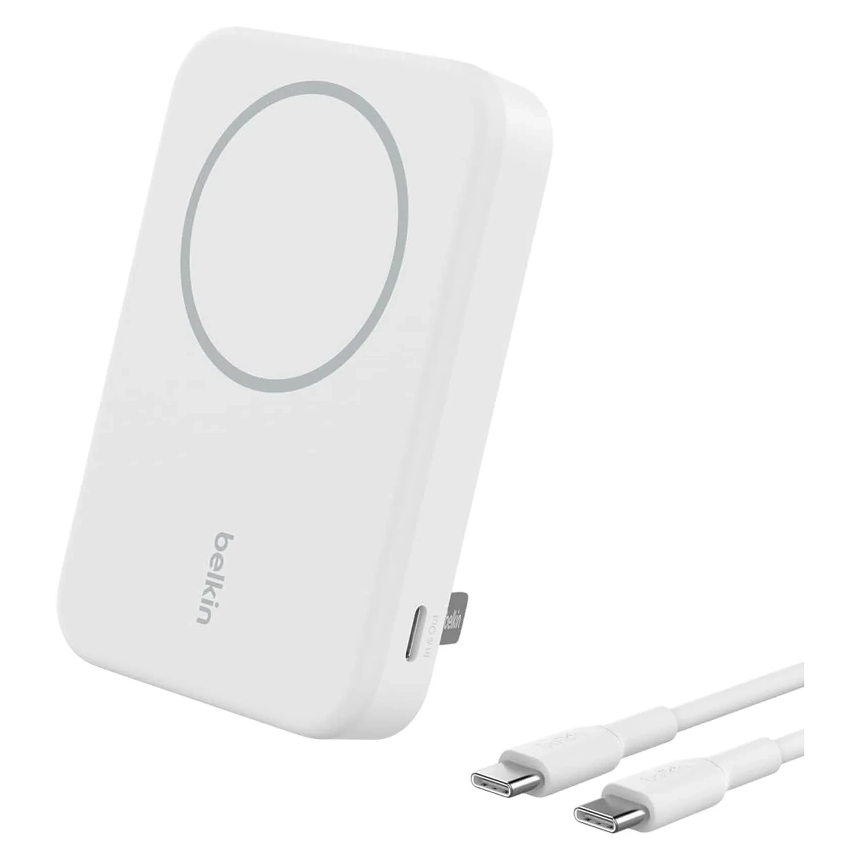 Belkin Boostcharge Pro Magsafe Wireless Power Bank With Qi2 White 8000mah 15w With Usb-c To Usb-c Charging Cable White 1m