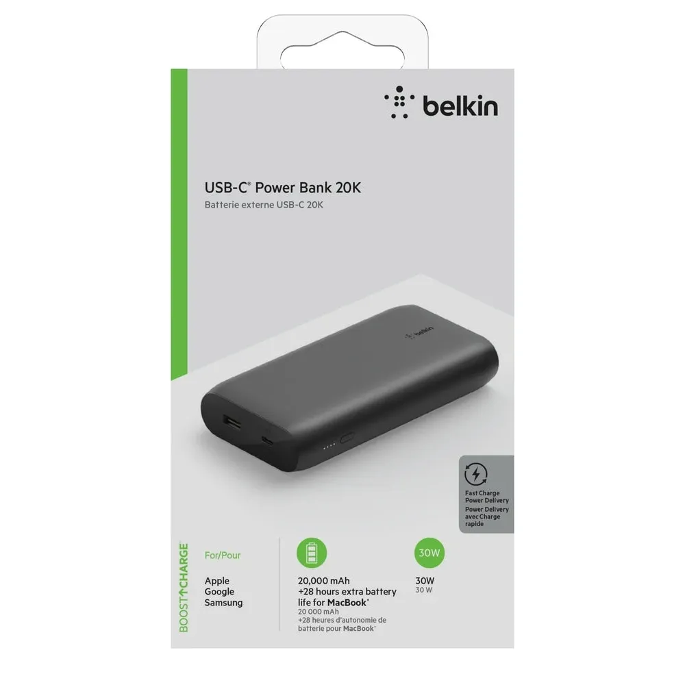 Belkin Boostcharge Usb C Powerbank 20k Powerful 30w Pd Laptop And Phone Charger With Usb C Cable Black