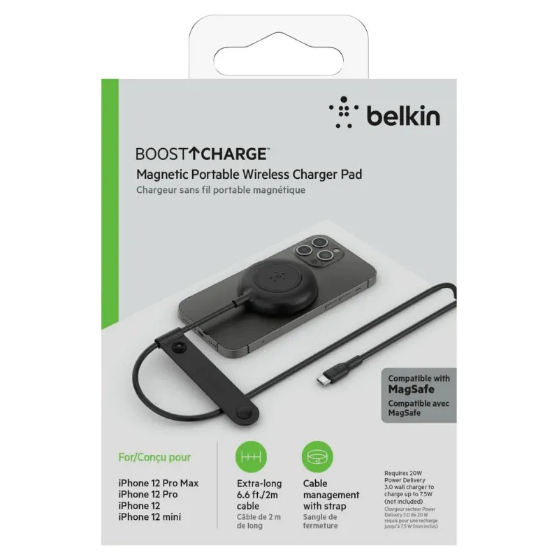 Belkin Magnetic Portable Wireless Charger Pad 7.5w No Psu Black