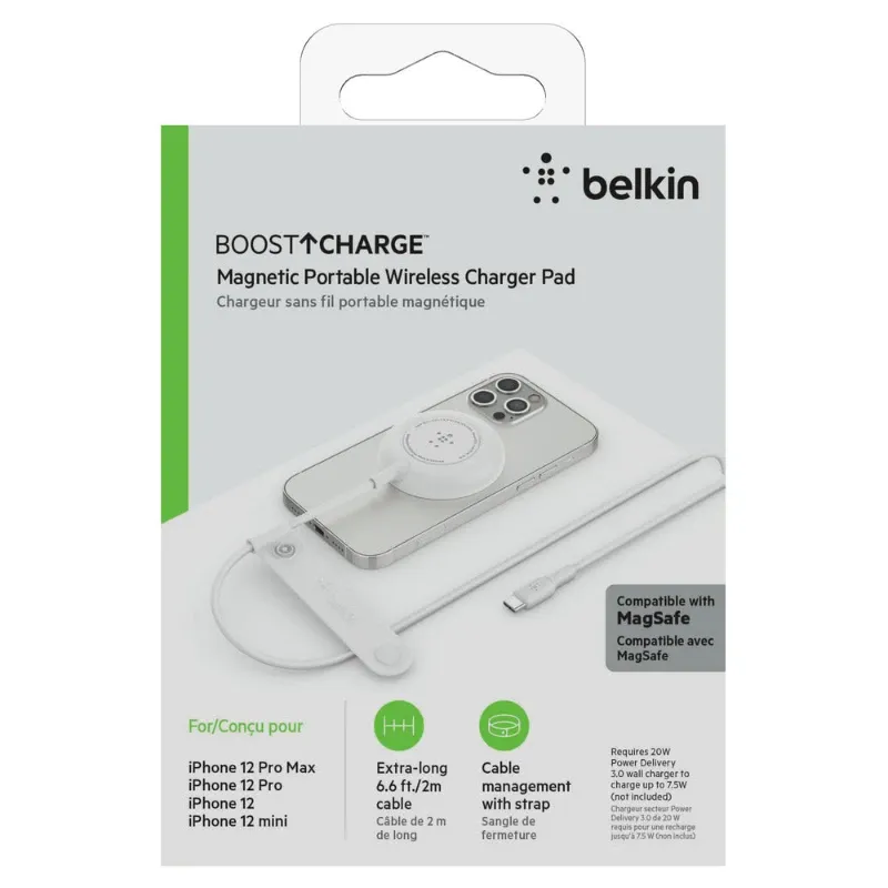 Belkin Magnetic Portable Wireless Charger Pad 7.5w No Psu White