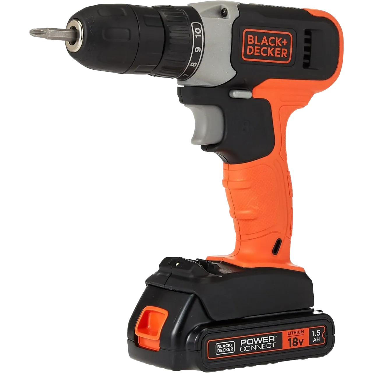 Black+Decker Cordless Drill Driver With Battery & Kitbox, 18V, 1.5Ah Li-Ion + 108 Pieces Hand Tools Kit Bcd001C1Mea2-Gb