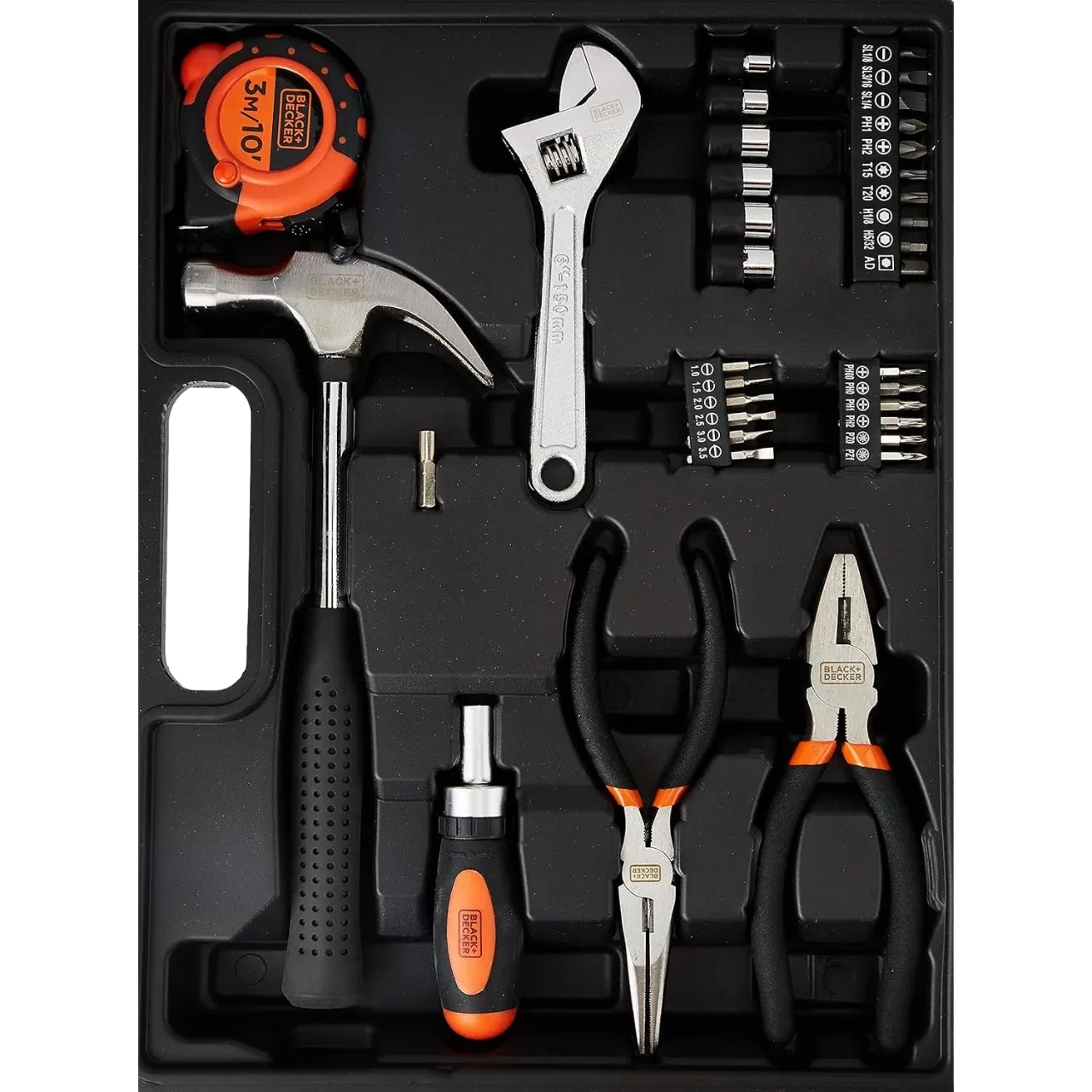 Black+Decker Cordless Drill Driver With Battery & Kitbox, 18V, 1.5Ah Li-Ion + 108 Pieces Hand Tools Kit Bcd001C1Mea2-Gb