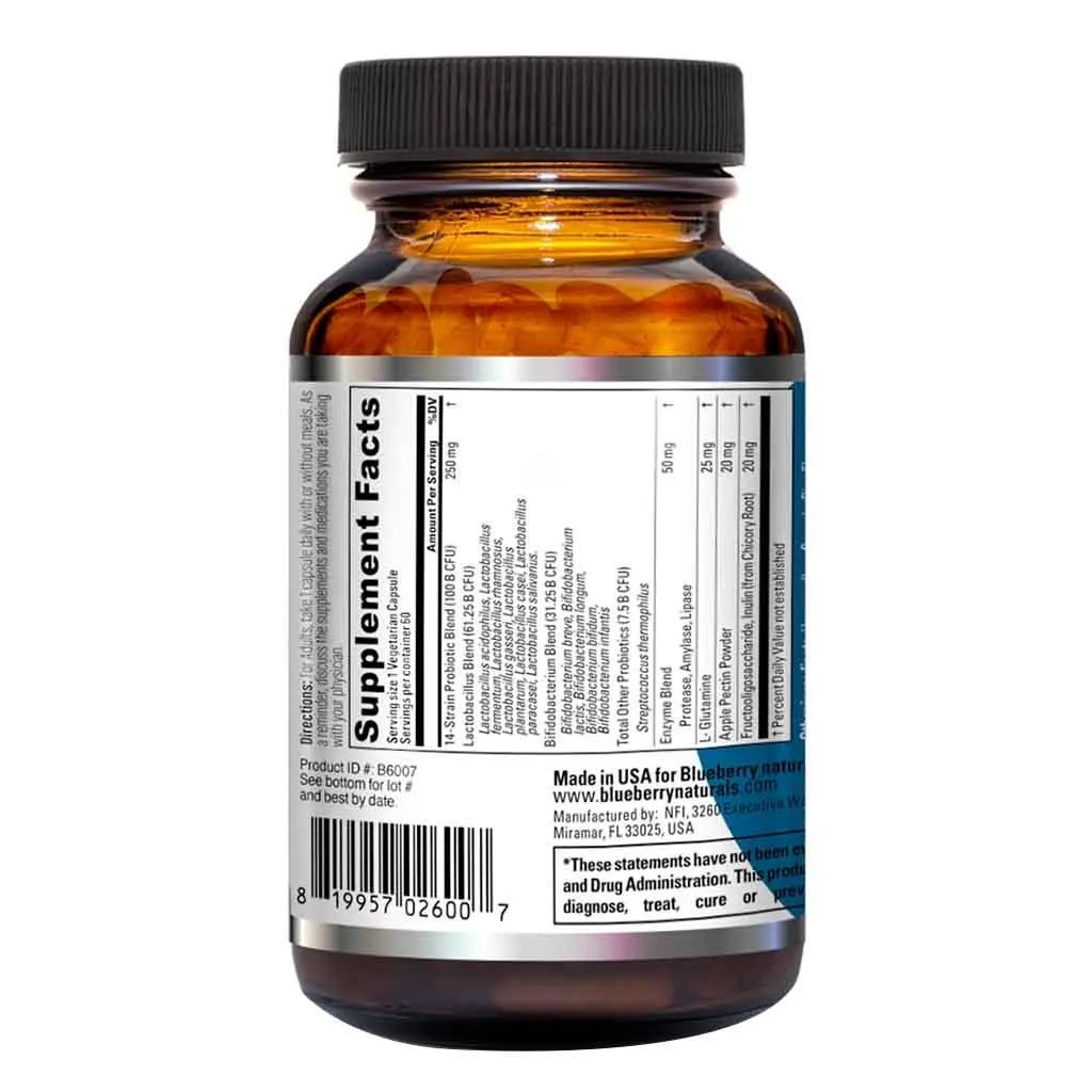 Blueberry Naturals Probiotics 100 Billion Cfu 14 Strains Veg Capsules For Digestive Support, Pack Of 60’s