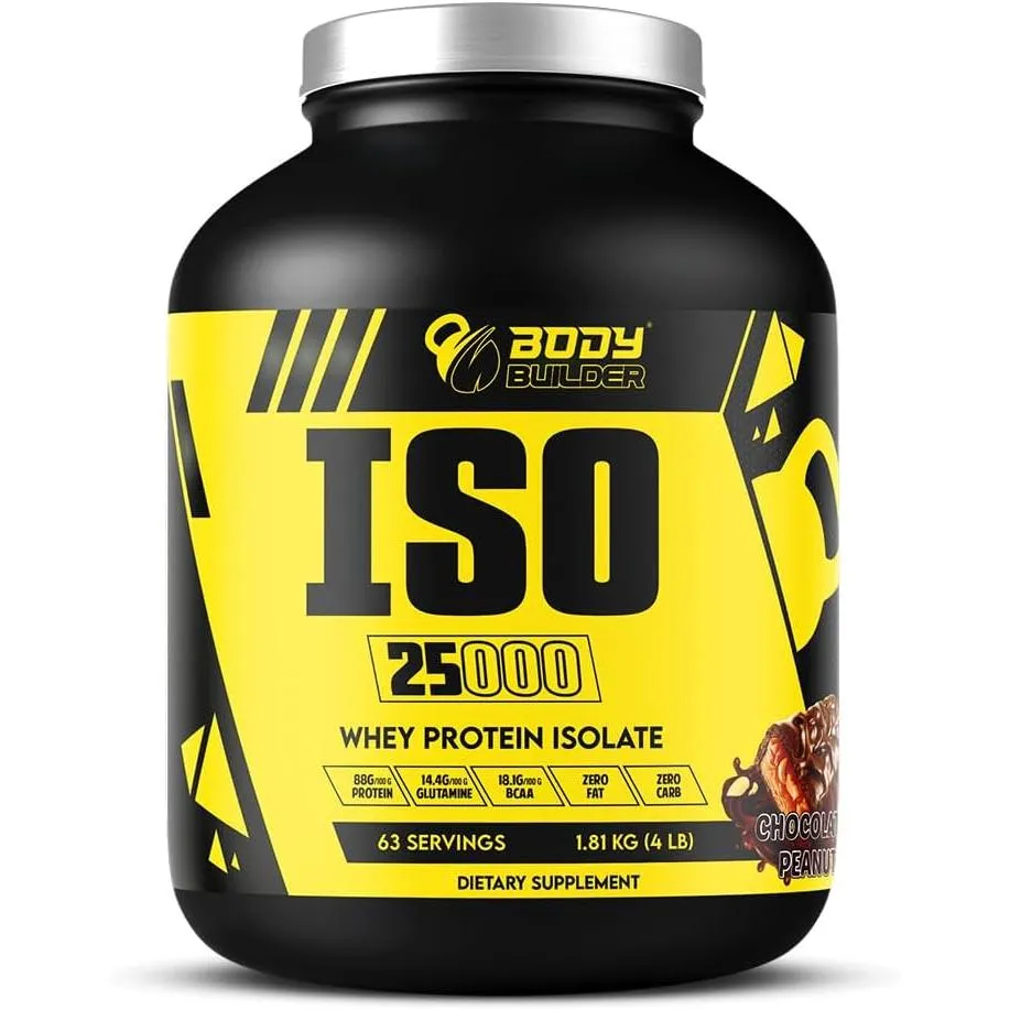 Body Builder Iso 25000 Lean Muscles Growth, Rapid Absorption Of Protein, Support Recovery Chocolate Peanut Flavor 4 Lb 63 Servings