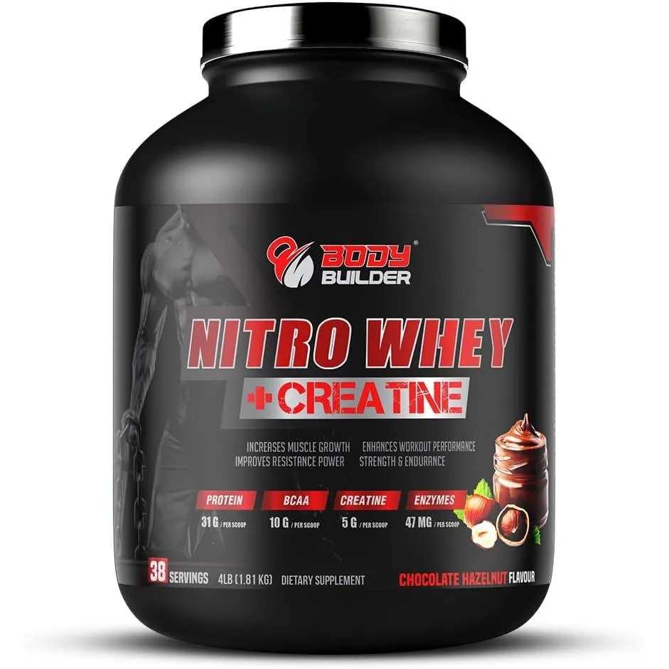 Body Builder Nitro Whey + Creatine Chocolate Hazelnut 4 Lb 38 Servings