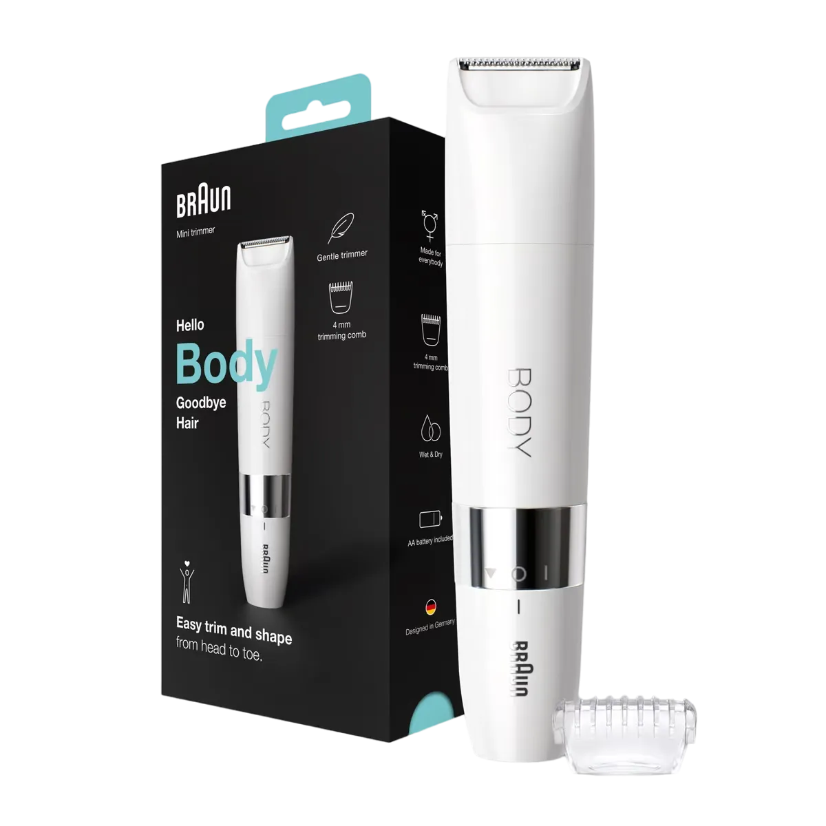 Braun Bs1000 Body Mini Trimmer Wet & Dry With Trimming Comb White
