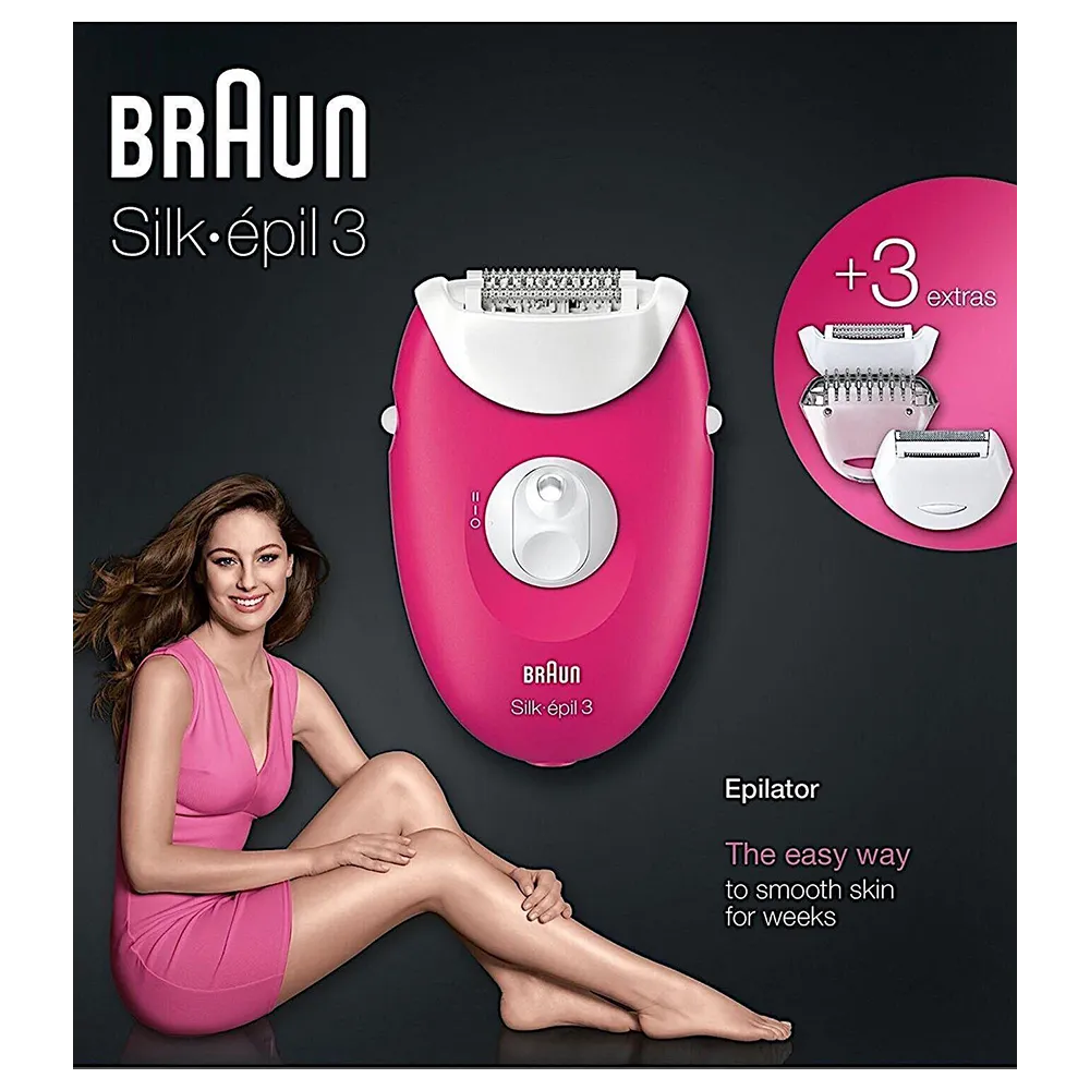 Braun Silk Epil 3 410 Epilator With 2 Extras, Raspberry Pink-White