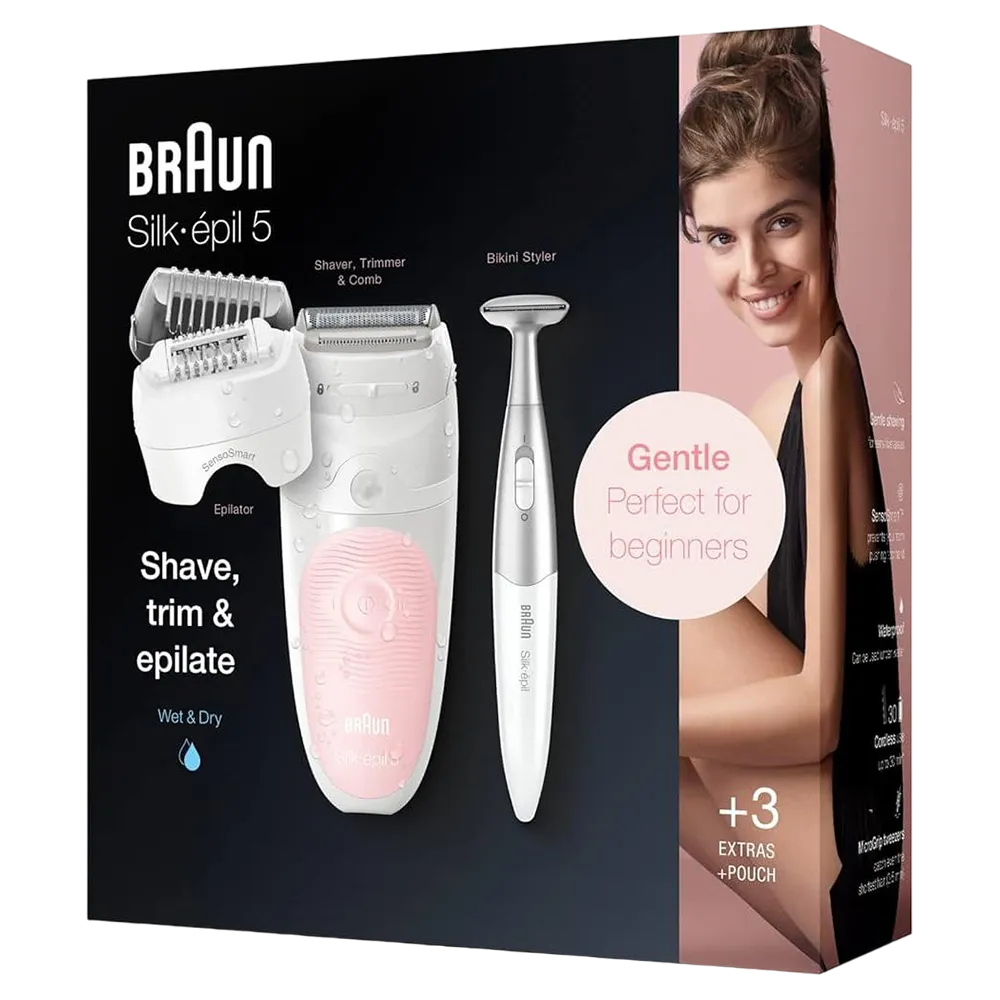 Braun Silk-Épil 5 Ses 5820 Epilator With 4 Extra Head And Bikini Styler White-Pink
