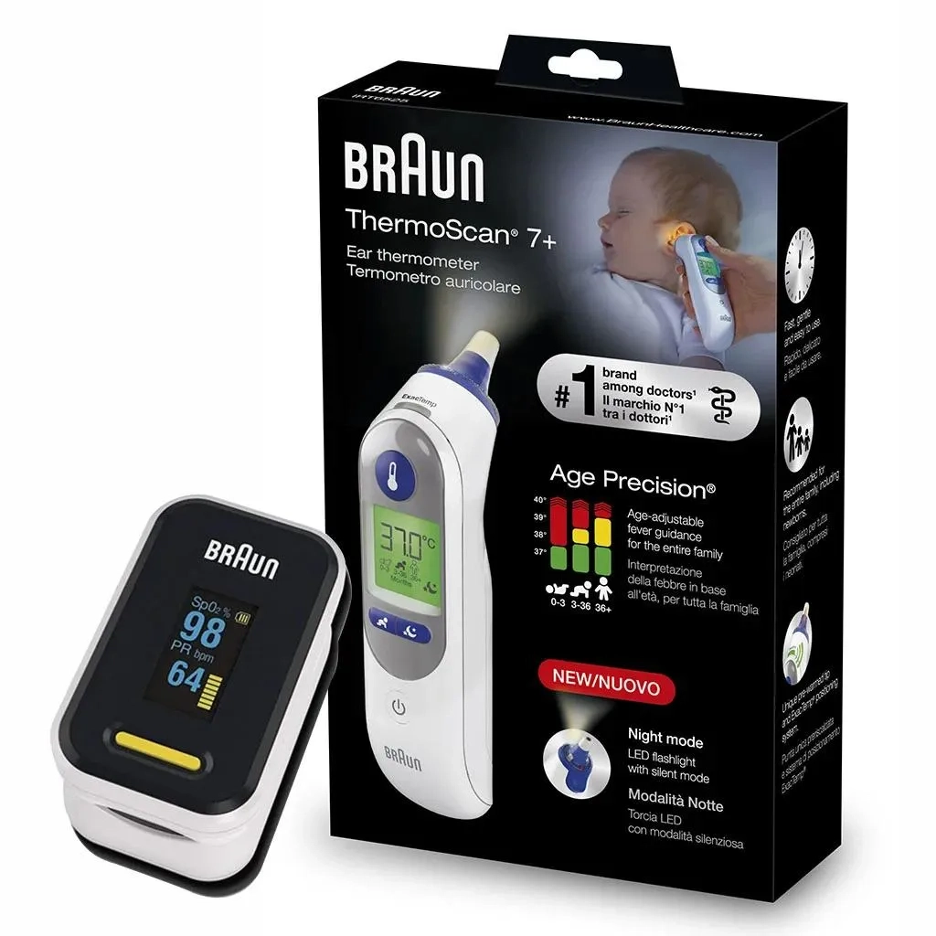 Braun Thermoscan 7+ Ear Thermometer Irt6525 + Pulse Oximeter Yk-81ceu Promo Pack