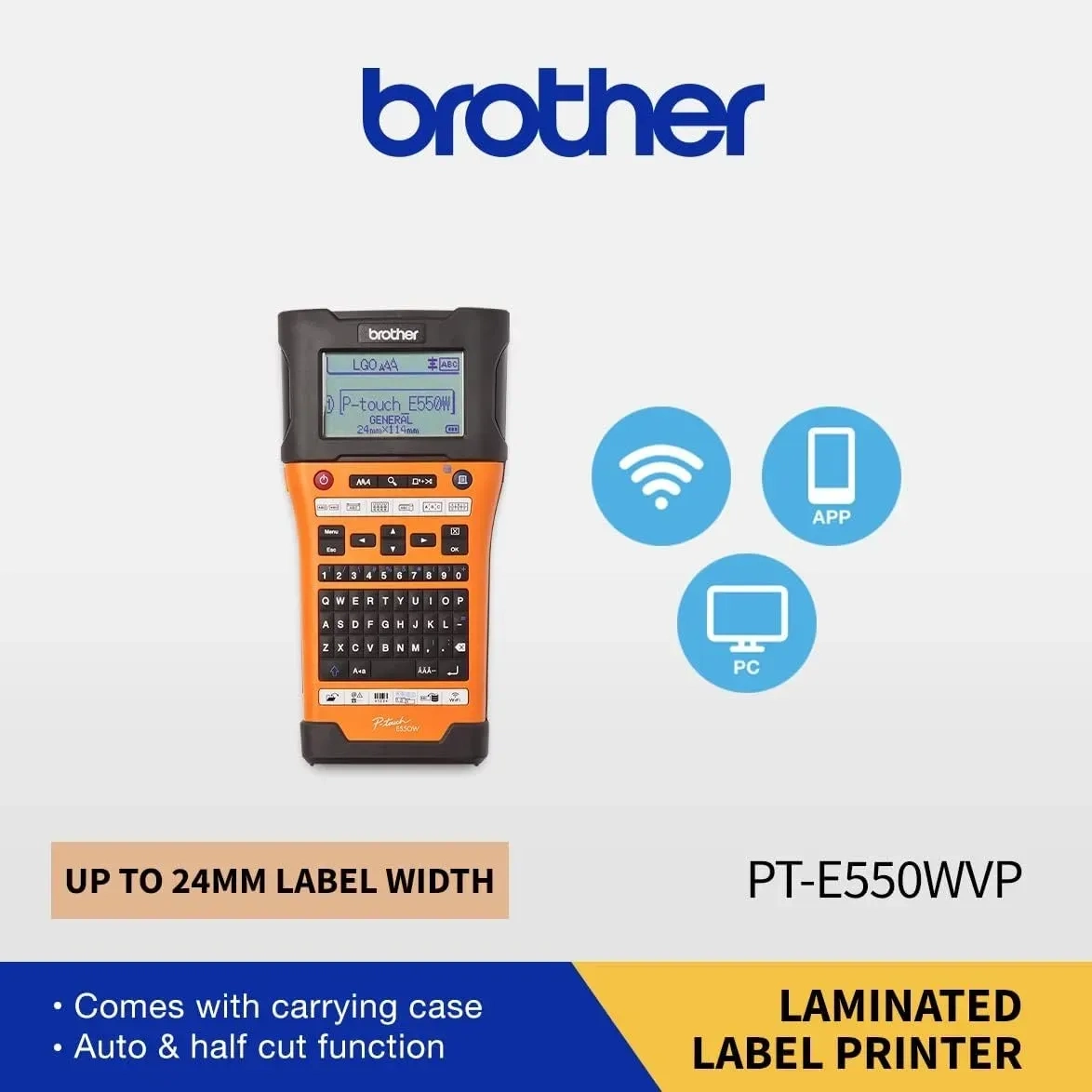 Brother Portable Label Maker Qwerty Keyboard Up To 24mm Label Orange Pt E550wvp