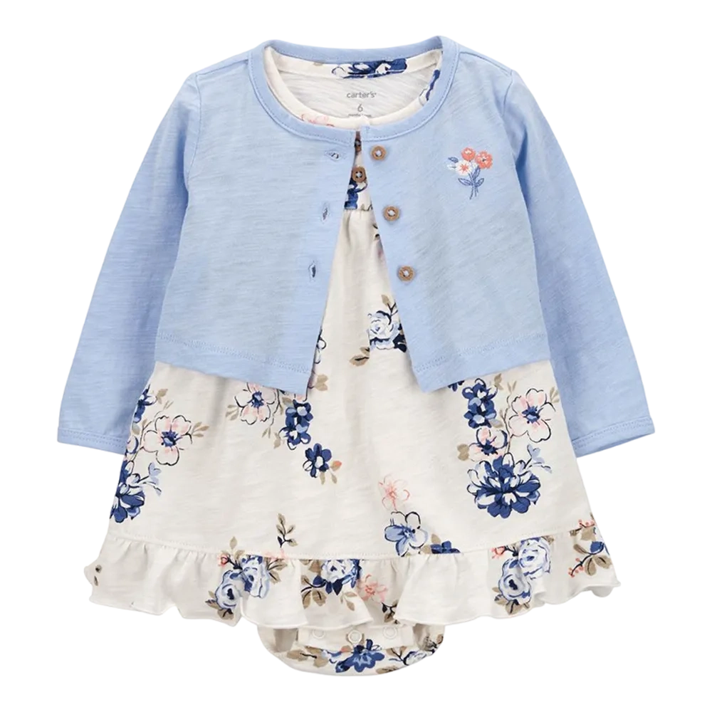 Carter's Girls Dress Floral Dress Set Blue Size New Born