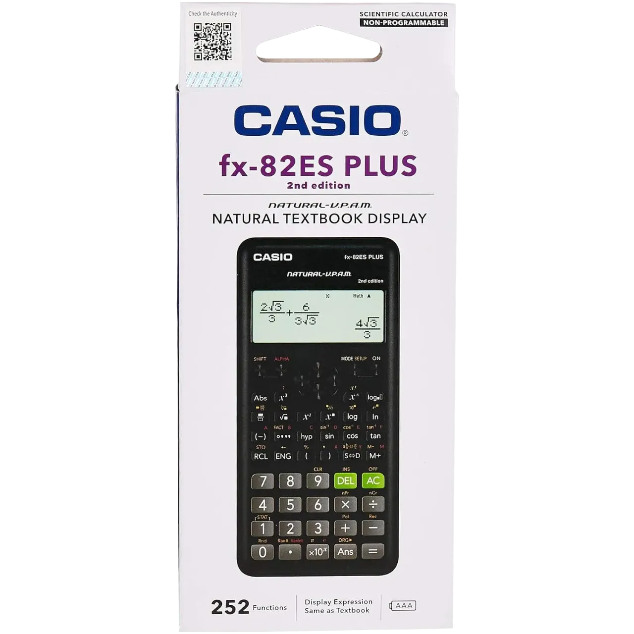 Casio Fx-82Es Plus 2Nd Edition Non-Programmable Scientific Calculator 252 Functions Black