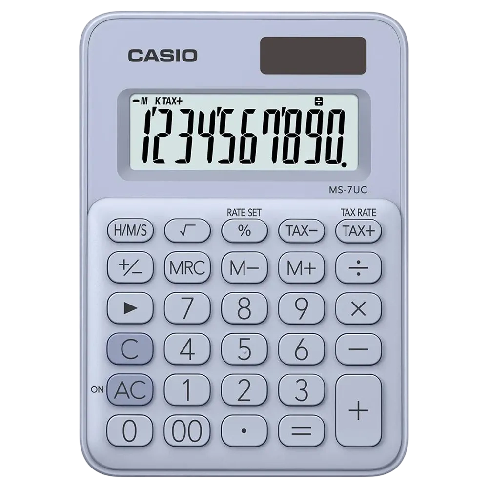 Casio Mini Desk Calculator Light Blue Ms-7uc-lb-n-dc
