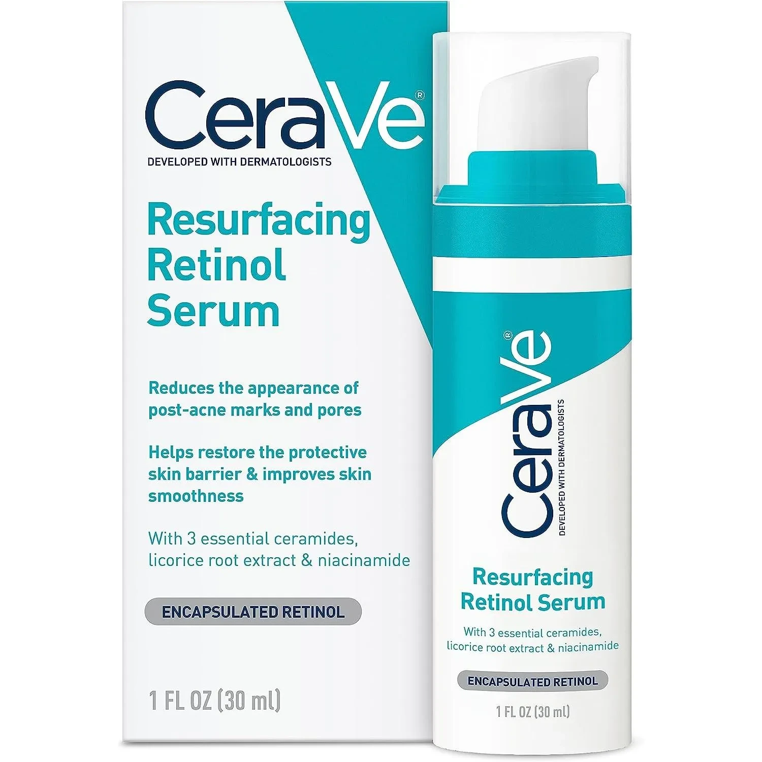 Cerave Retinol Serum For Post-Acne Marks And Skin Texture,Pore Refining, Resurfacing,Fragrance Free, Paraben Free & Non-Comedogenic,1 Oz