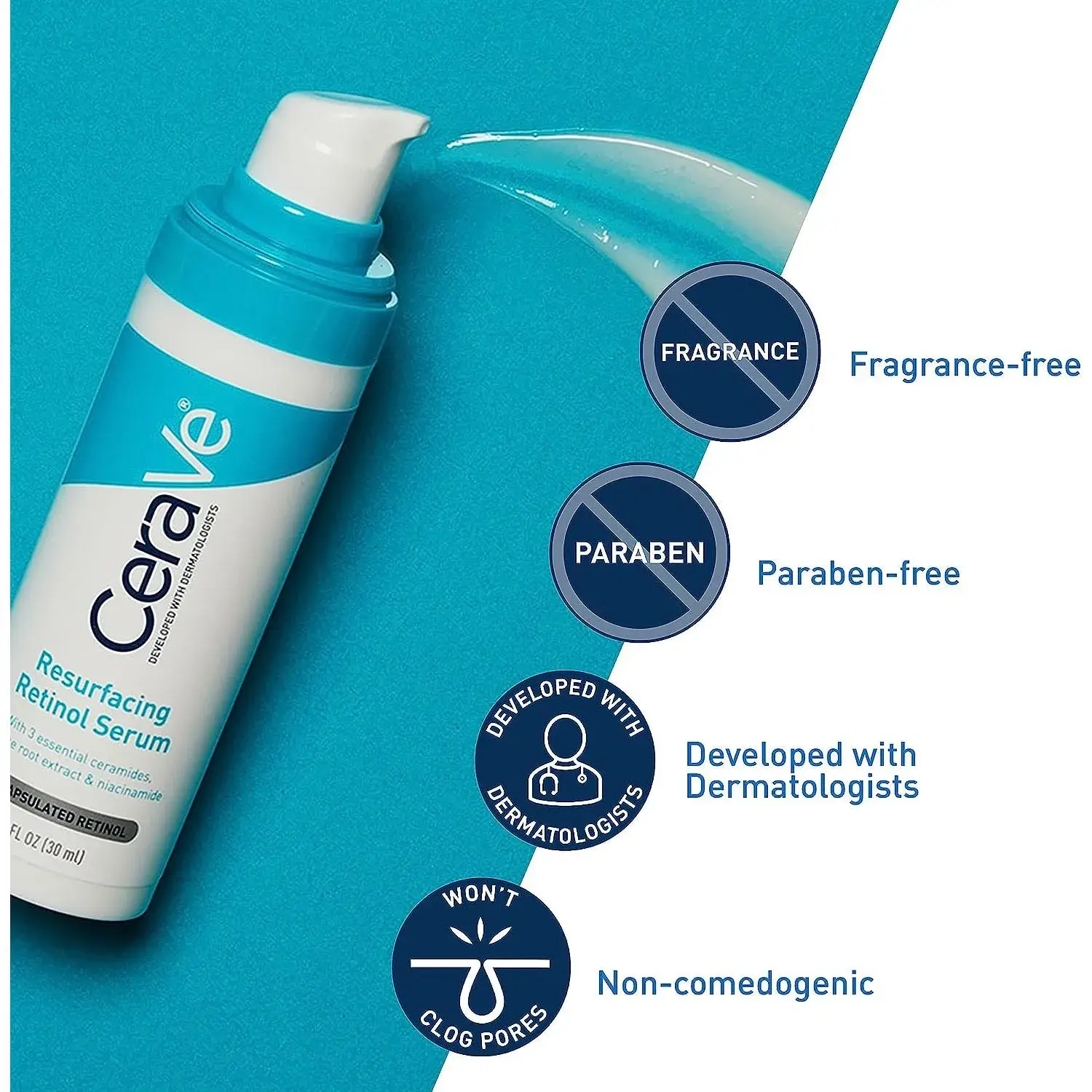 Cerave Retinol Serum For Post-Acne Marks And Skin Texture,Pore Refining, Resurfacing,Fragrance Free, Paraben Free & Non-Comedogenic,1 Oz