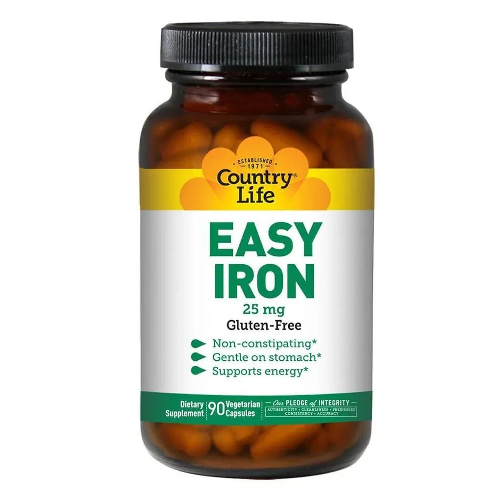 Country Life Easy Iron 25 Mg Iron Deficiency Supplement Capsules, Pack Of 90's